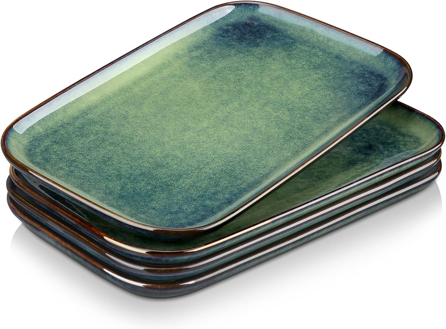 vancasso Stern Serving Platters Set of 4, 11 Inches Rectangular Ceramic Serving Plates, Green Serving Trays for Entertaining