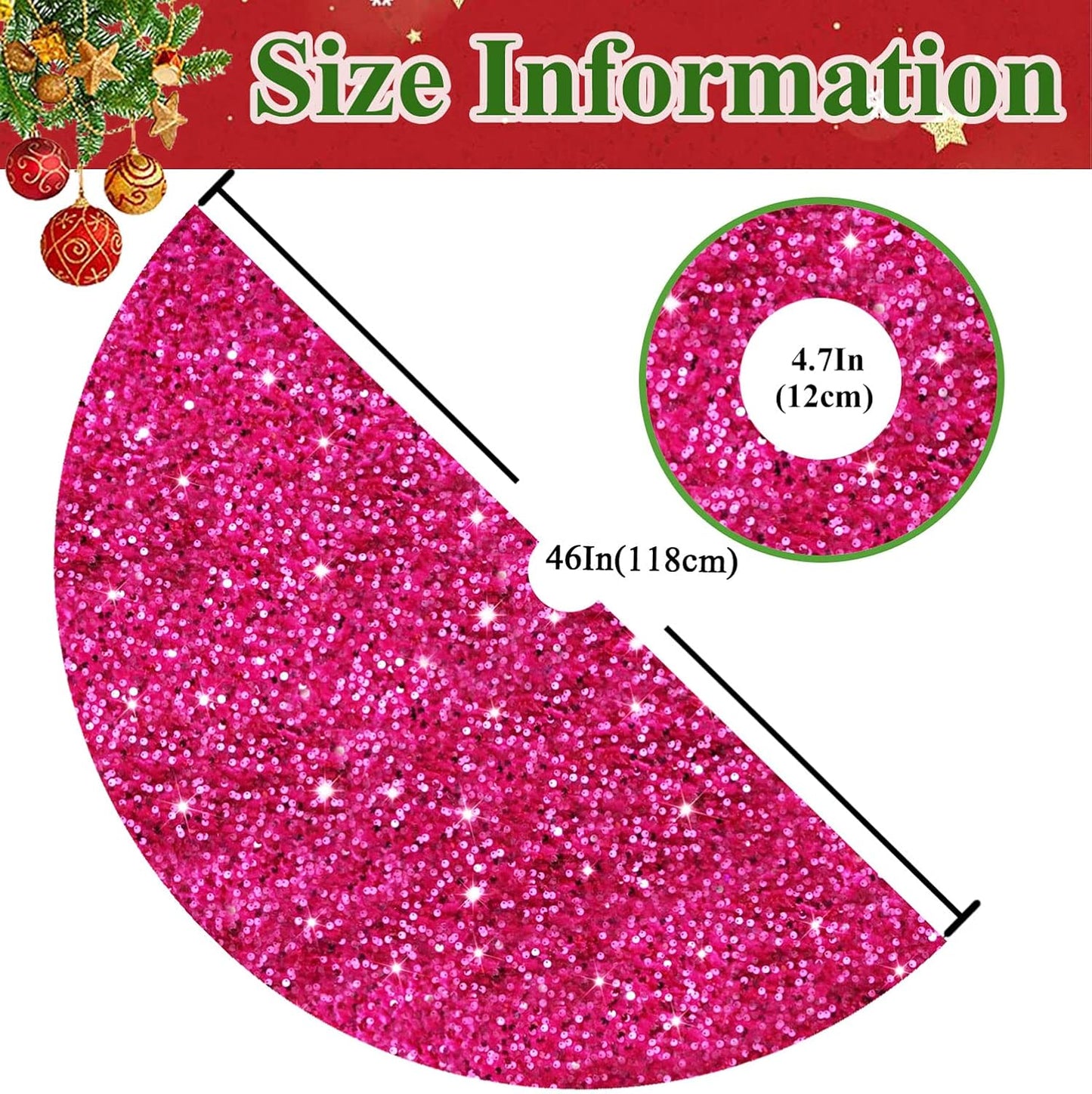 MODFUNS Hot Pink Sequin Christmas Tree Skirt 48 Inches Sparkly Tree Skirt Large Velvet Xmas Tree Mat Shiny Christmas Tree Covers Luxury Xmas Tree Skirt Christmas Day Home Artificial Tree Blanket