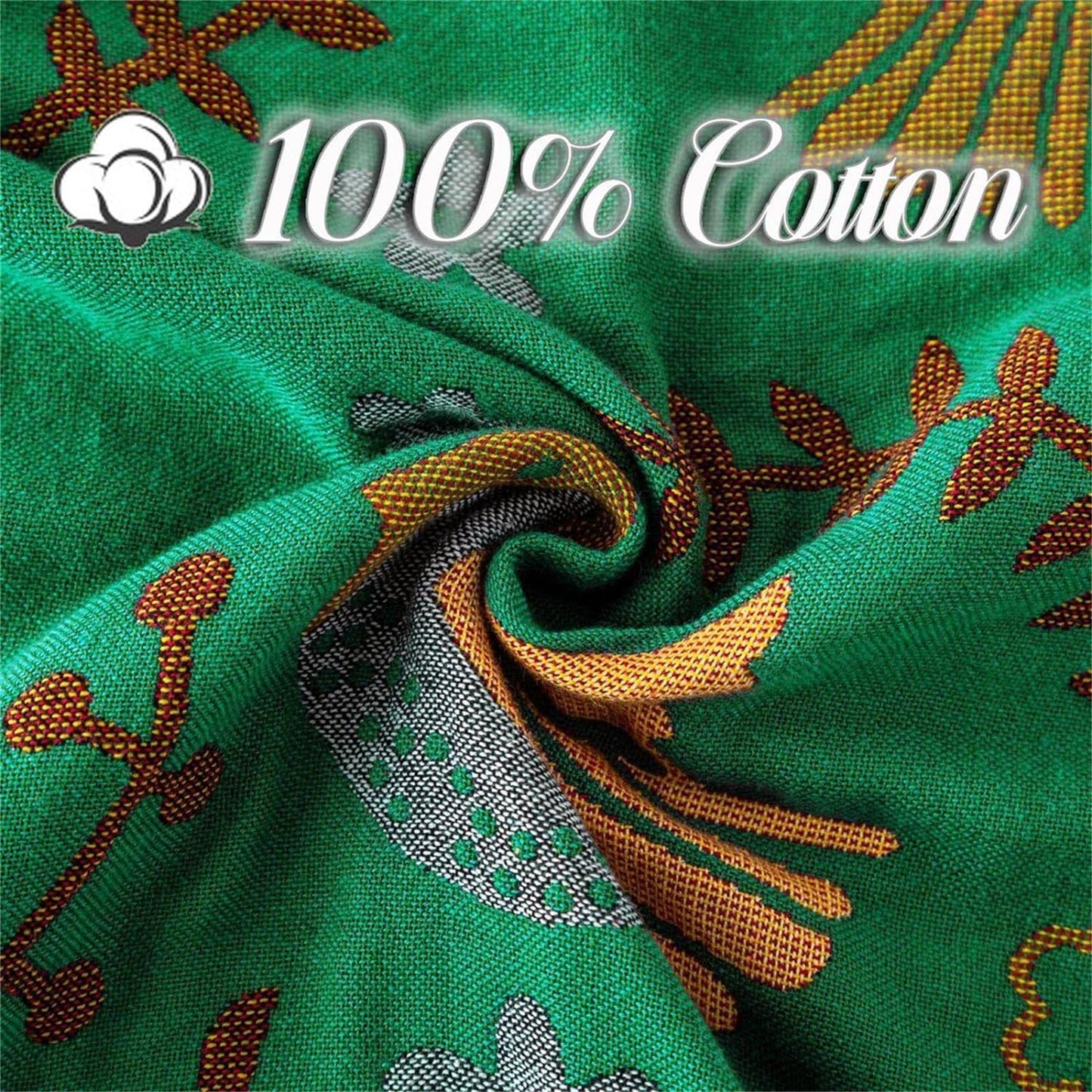 MSGKV Boho Throw Blanket 100% Cotton Green Blanket 90''x 98'' Double Sided Knit Blankets with Tassels Reversible Warm Soft Blanket Throw Blankets for Bed Sofa Living Room