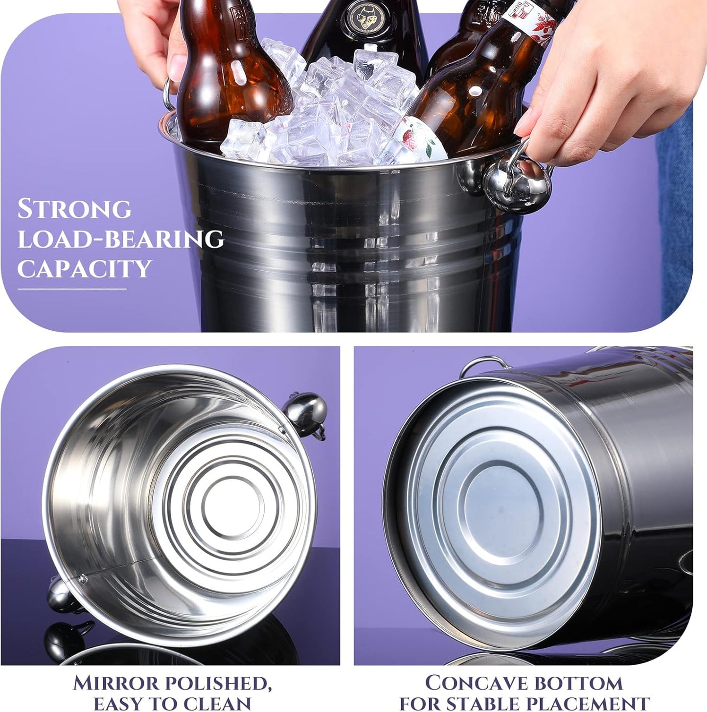 Amyhill 8 Pack Stainless Steel Ice Bucket 5.3 Quart/ 5 Liter with Handle Large Insulated Champagne Buckets Beer Bucket for Cocktail Bar Wine Parties Chilling Wine Champagne Home(Silver)