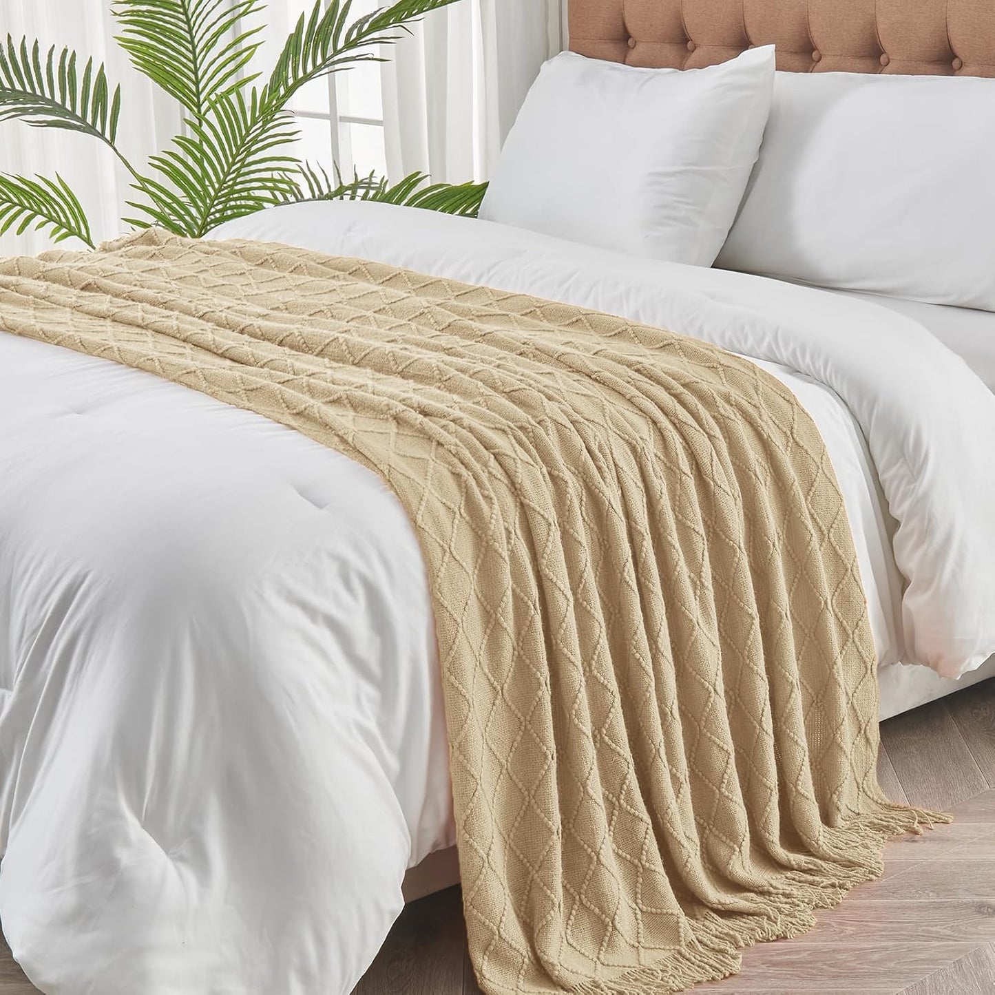 inhand Knitted Throw Blanket for Couch and Bed, Soft Living Room Home Decor Knitted Blanket with Tassel, Outdoor Lightweight Breathable Summer Blanket, Farmhouse Warm Woven Decorative, 50"x60"