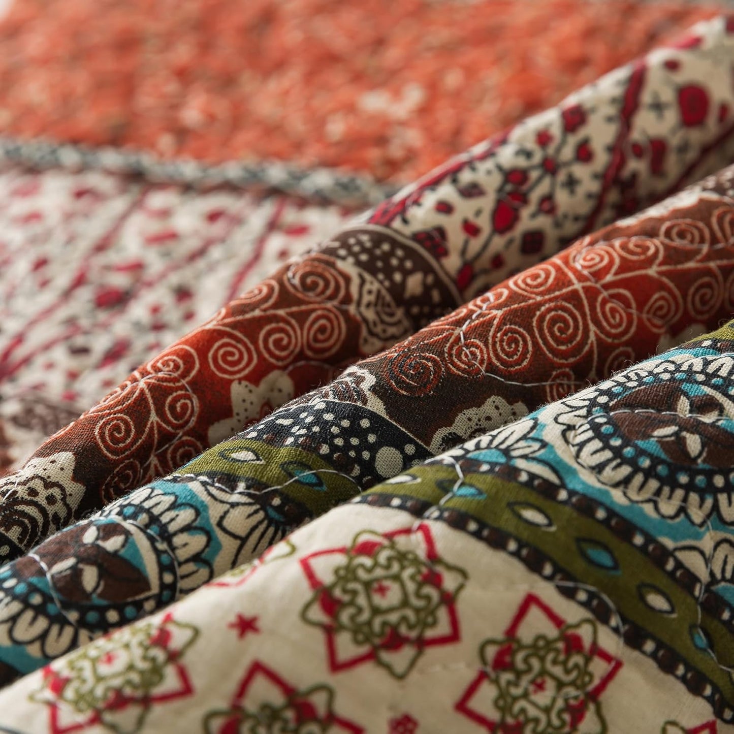 NEWLAKE Cotton Bedspread Quilt Sets - Reversible Patchwork Coverlet Set, Red Striped Jacquard Pattern, Oversized King Size