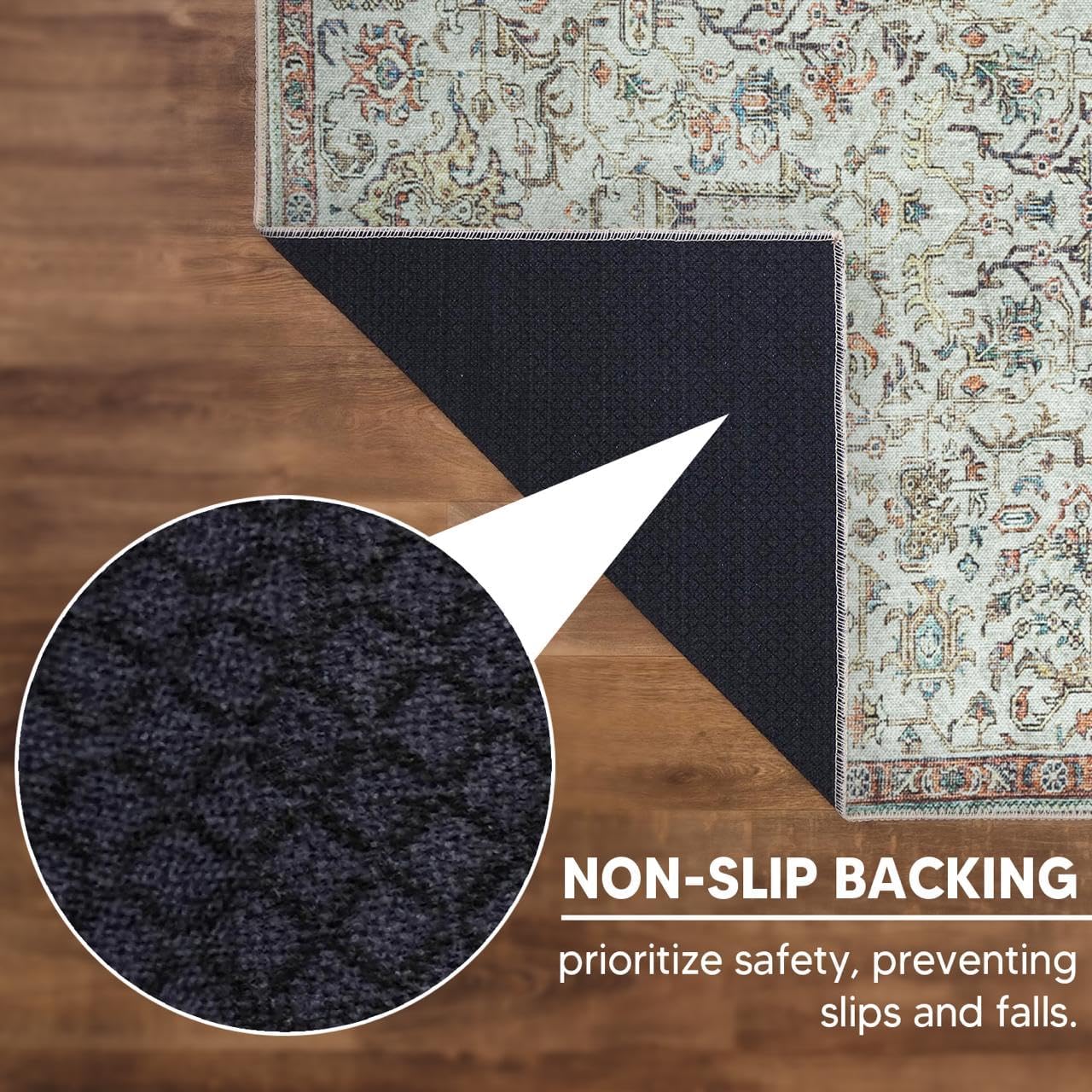 Keen Home Design 6x9 Rug - Machine Washable Area Rug with Non-Slip Backing, Ideal for Living Room, Dining Room, Bedroom - Vintage, Easy Clean, Durable, Low Pile Rug - (6' x 9')