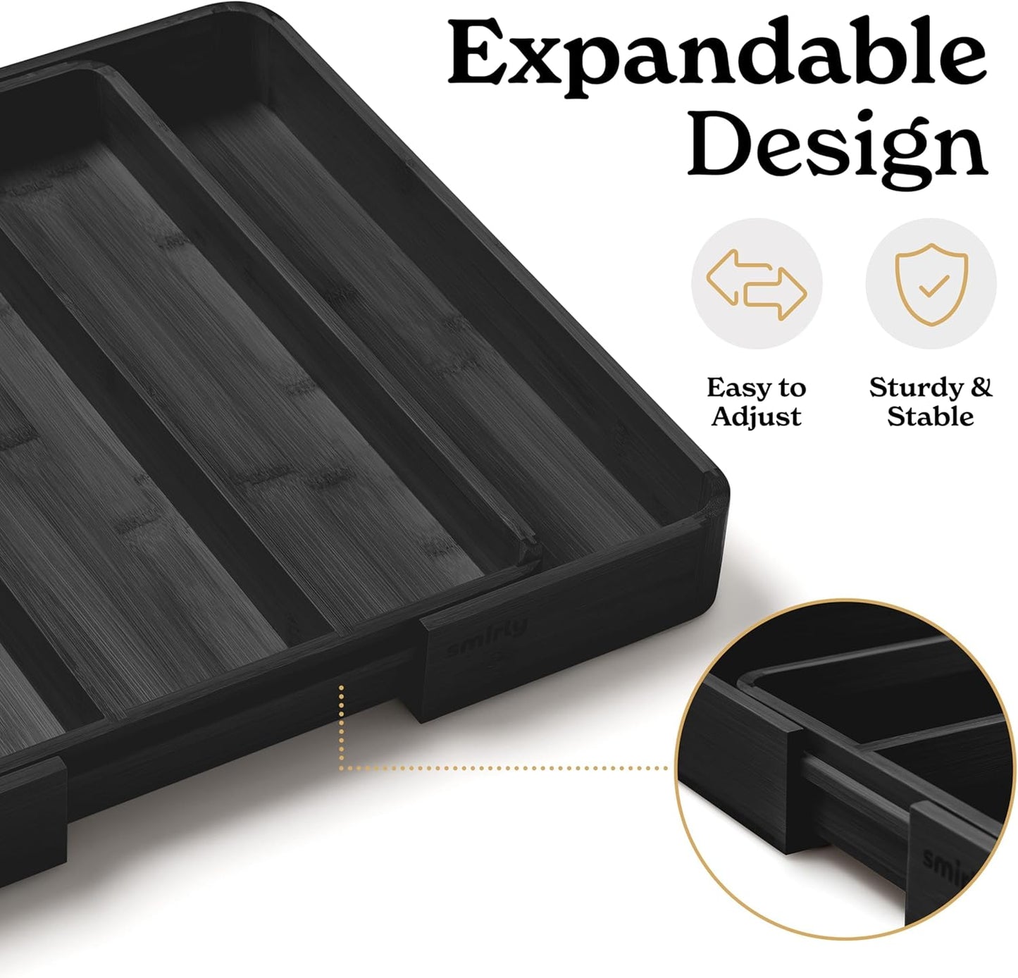 SMIRLY Silverware Drawer Organizer – Bamboo Kitchen Drawer Organizer, Adjustable Utensil Holder and Cutlery Tray, Drawer Dividers for Flatware and Kitchen Utensils