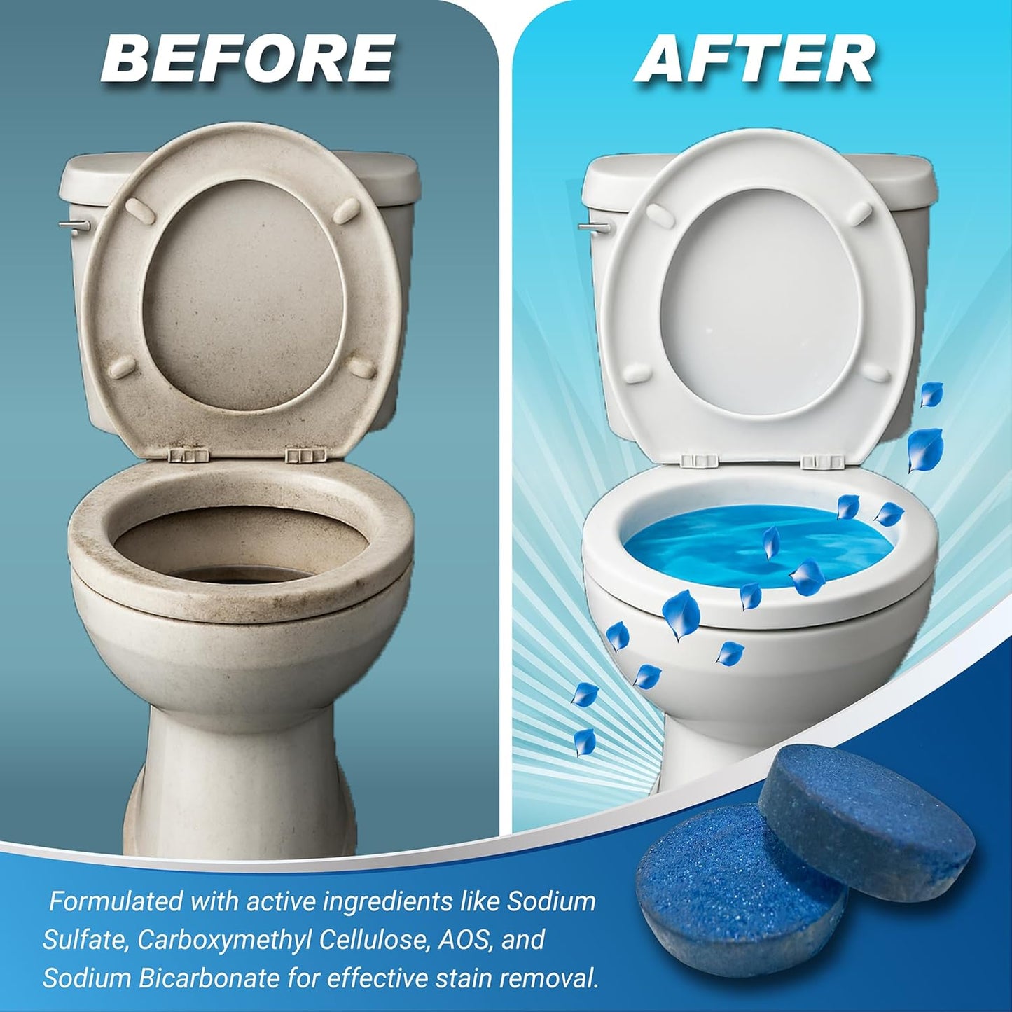 Automatic Toilet Bowl Cleaner Tablets – 40 Tabs - Blue Gel Toilet Tank Cleaner, Hard Water Ring Remover, Septic-Safe Heavy-Duty Stain & Smell Eliminator, Toilet Cleaning & Deodorizer
