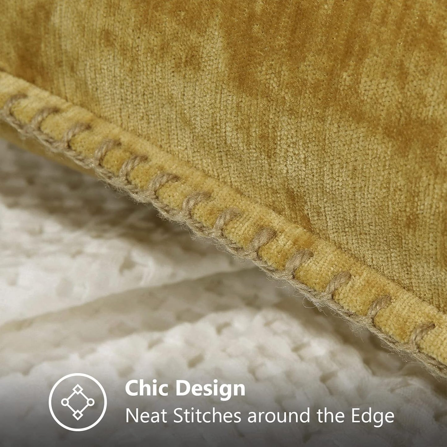 decorUhome Chenille Soft Throw Pillow Covers 12x20 Set of 2, Lumbar Velvet Farmhouse Neutral Decorative Euro Pillow Covers with Stitched Edge for Couch Sofa Bed Home Decor, Mineral Yellow