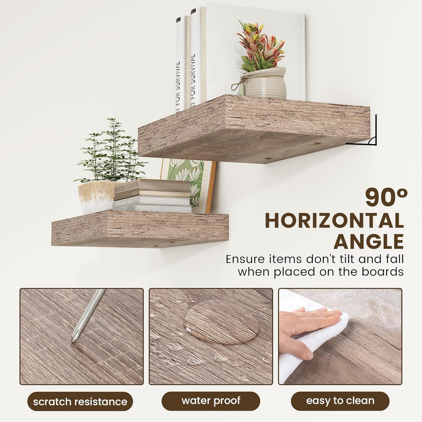 Deep Floating Shelves for Wall | 16 Inch Wide x 12 Inch Deep Floating Shelves Set of 2 | Rustic Grey Wood Wide Wall Shelves | Bookshelf Laundry Shelf TV Shelf