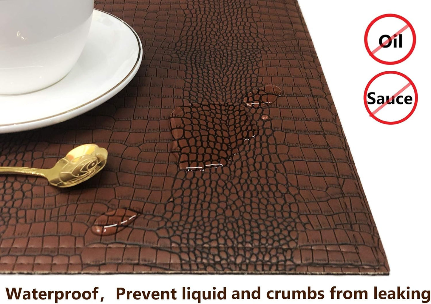 Set of 8 Faux Leather Placemats, PU Table Mats, Waterproof, Stain Resistant, Heat Resistant, Non-Slip Easy to Clean for Kitchen Dining Table, Conference Table, Brown