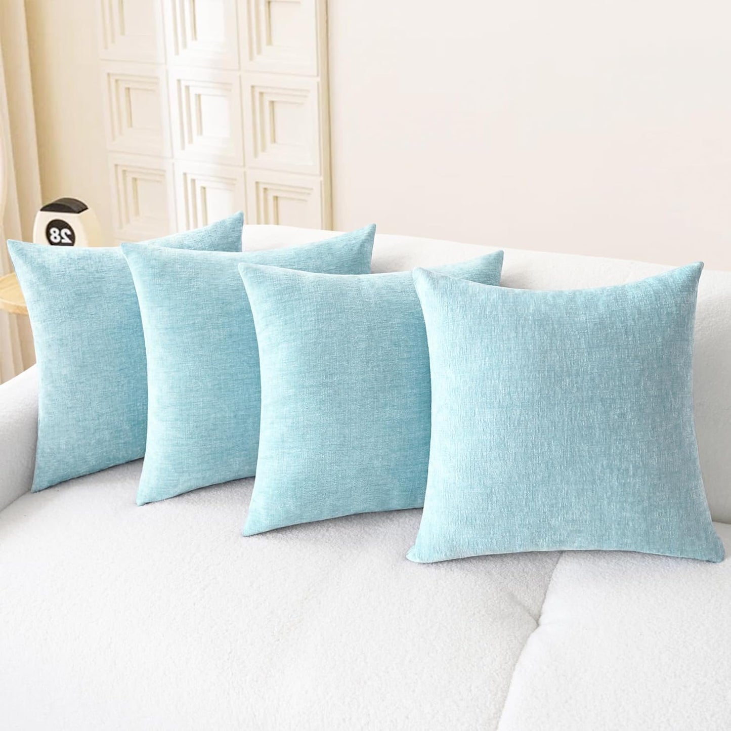 CaliTime Throw Pillow Covers Decorative 18 X 18 Inches Pack of 4 Cozy Chenille Cushion Cases for Couch Sofa Bed Living Room Home Light Blue Grey
