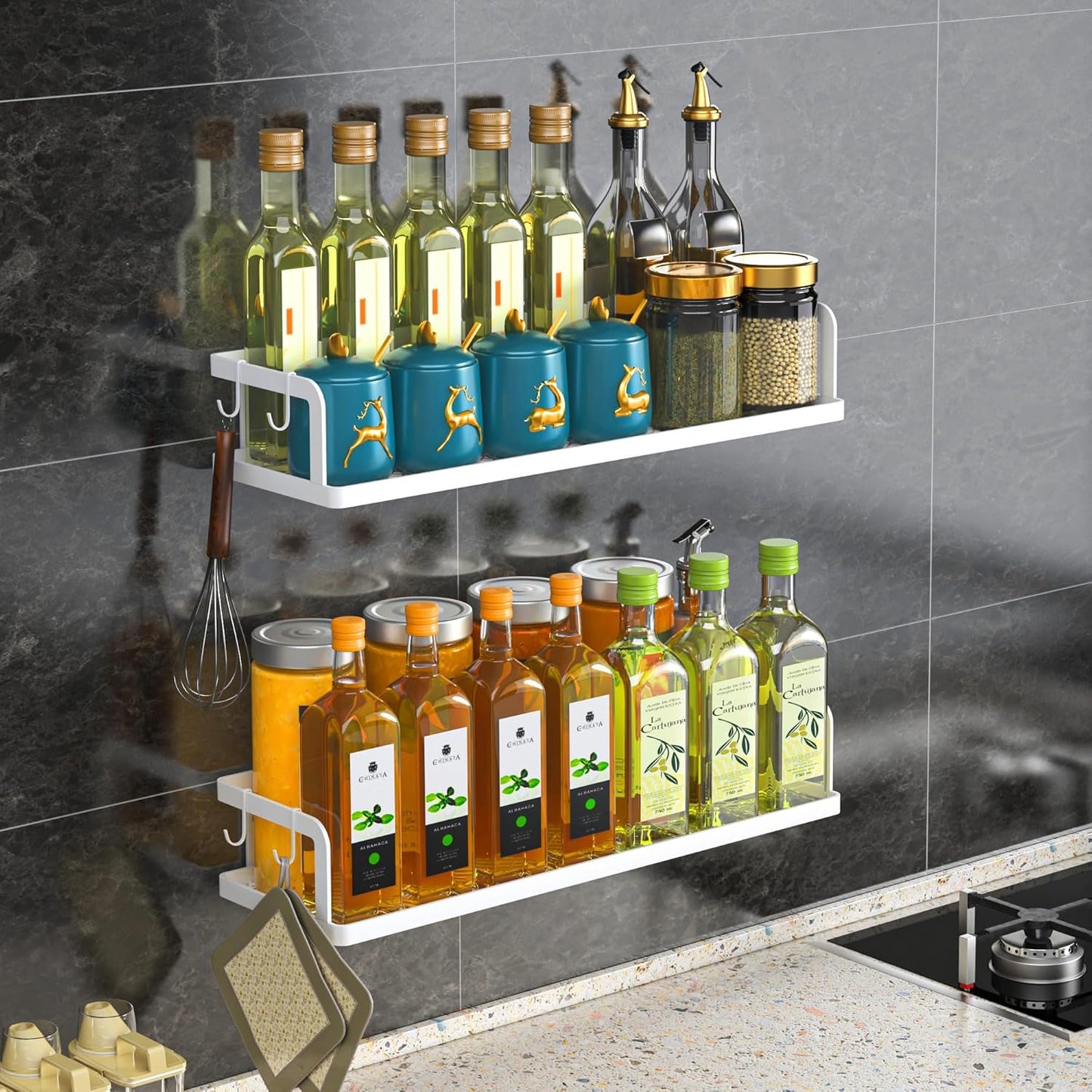 PUSDON Metal Wall Hanging Basket 2 Packs DIY Suitable for Multiple Scenes - Large White Hollowout