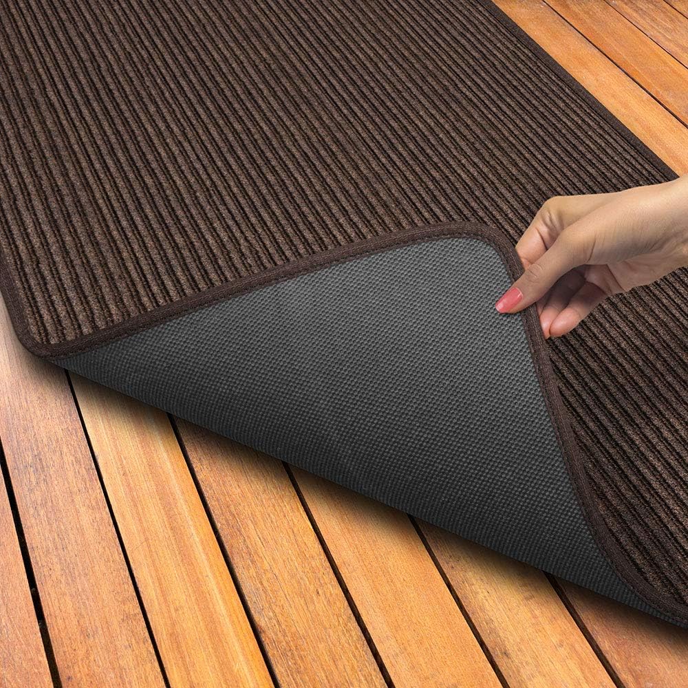 House, Home and More Indoor Outdoor Double-Ribbed Carpet Runner with Skid-Resistant Rubber Backing - Bittersweet Brown - 4 Feet x 20 Feet