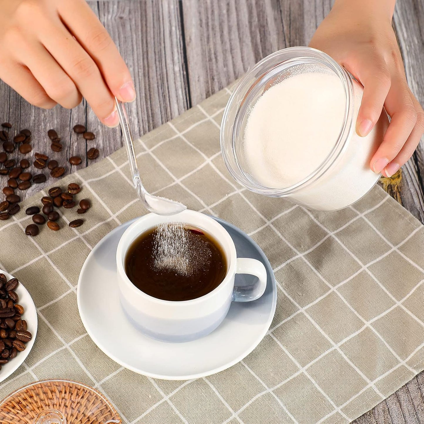 Patelai 4 Pieces Sugar Bowl Acrylic Clear Sugar Bowl with Lid and Salt Spoon Storage Jar with Airtight Lid for Salt, Tea, Spices, Herbs, Condiments(13 oz)