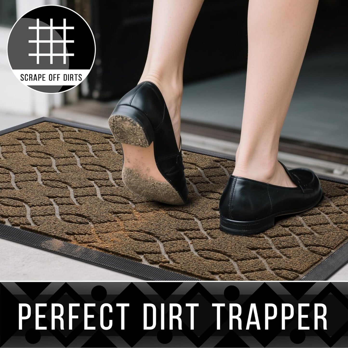 Yimobra Front Door Mat Outside Entrance, 47x24 All-Season Waterproof Welcome Matt Outdoor, All-Weather Non-Slip Doormat, Porch Patio Indoor Entrance Mat, Brown