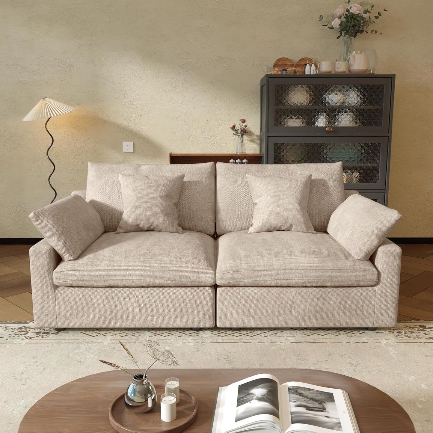 JACH Sectional Couches for Living Room, Cloud Sectional Couch with Deep Seat, Down Filled Modular Sofa, Covers Removeable & Washable, Love Seat Sofas Furniture for Living Room, Khaki