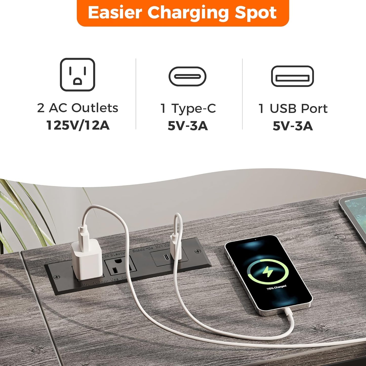 SUPERJARE Console Table with Outlet, 63 Inch Sofa Table with Charging Station, Narrow Hallway Entryway Table, Behind Couch Table Skinny for Entryway, Living Room, Plants, Charcoal Gray