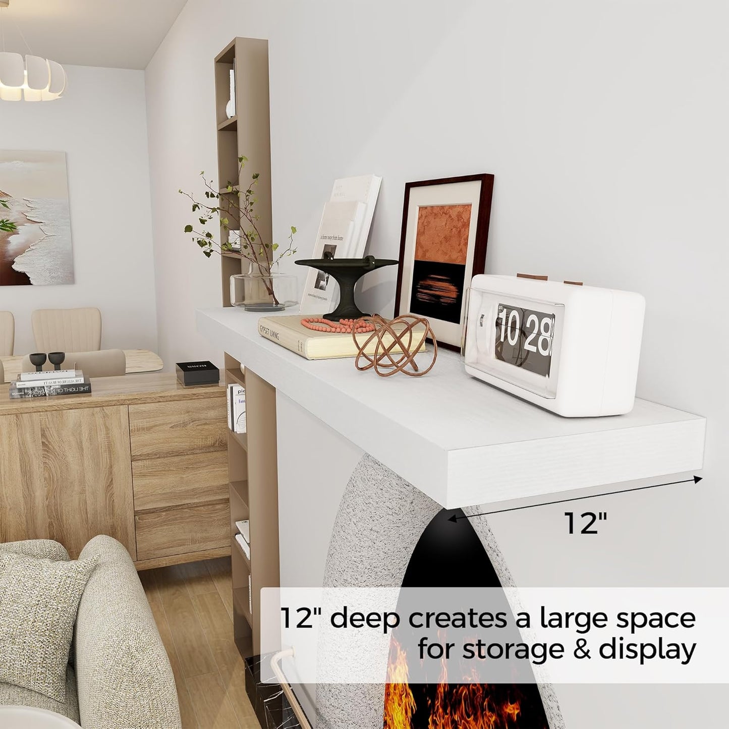 White Floating Shelves 48 Inch Long, 12 Inch Deep Floating Shelves for Wall, 48 x 12 Large Wall Shelves for Home Storage & Display, 2" Thicked Floating Shelf for Bedroom, Living Room, 1 Pack