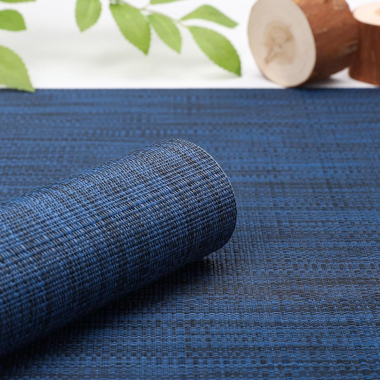 Myir JUN Placemats Set of 4, Vinyl Woven Placemats Place Mats Indoor Set of 4 Washable Table Mats Non-Slip Place mats for Dining Table (Dark Blue, Set of 4)