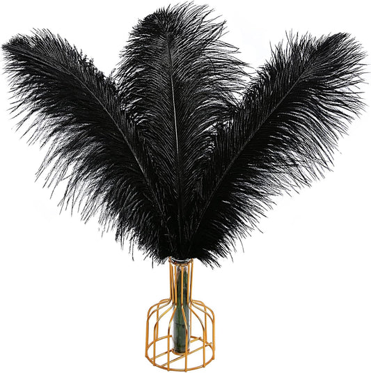 THARAHT Black Ostrich Feathers 12pcs Large Natural Bulk 12-14Inch 30cm-35cm for Wedding Party Centerpieces Halloween and Home Decoration Feathers