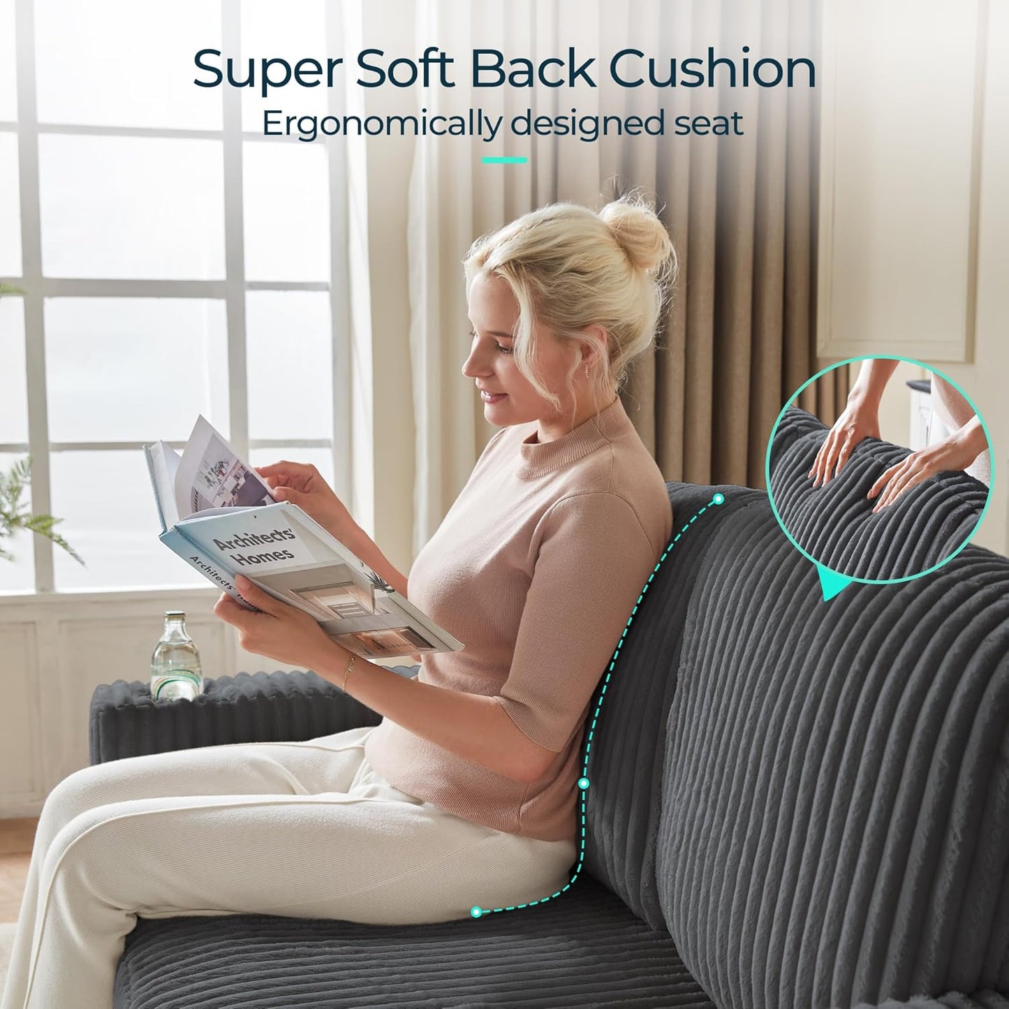 LINSY HOME Loveseat Sofa with Pull Out Couch: 2-in-1 Convertible 2 Seater Sofa Chaise with USB Charging & Cup Holders, Comfy Plush Corduroy Love Seat for Small Spaces Living Room Apartment, Grey