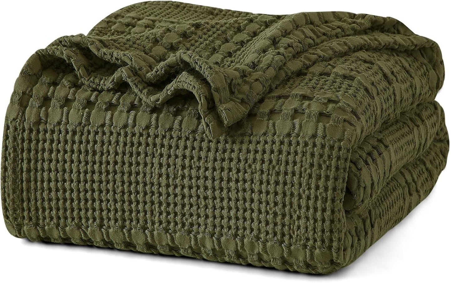 PHF 100% Cotton Waffle Weave Blanket Twin Size, Soft Lightweight Breathable Cozy Summer Blankets for Bed, Luxury Aesthetic Woven Bedding for Home Decor, 66"x90", Capulet Olive