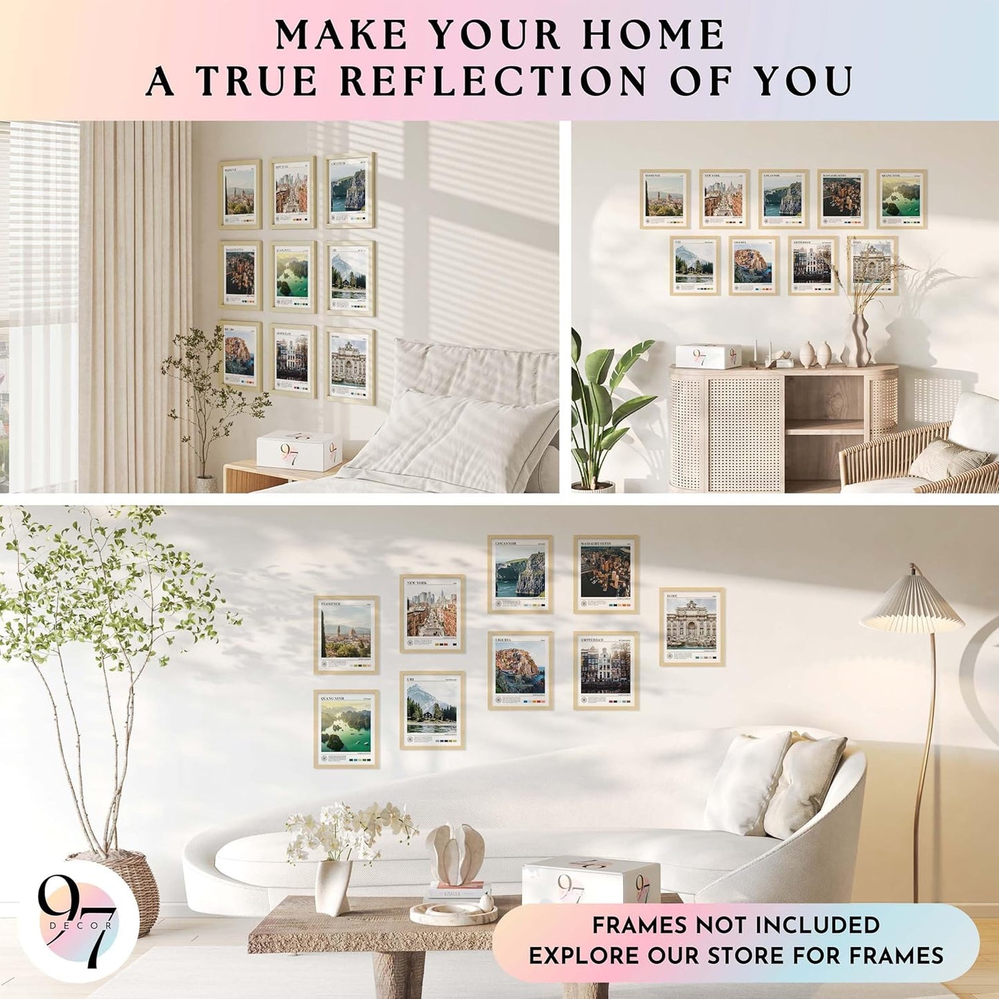 97 Decor Vintage Travel Wall Decor - Around World Travel Wall Art, Trendy City Wall Art Prints, Retro New York Europe Aesthetic Destination Pictures (8x10 Unframed)