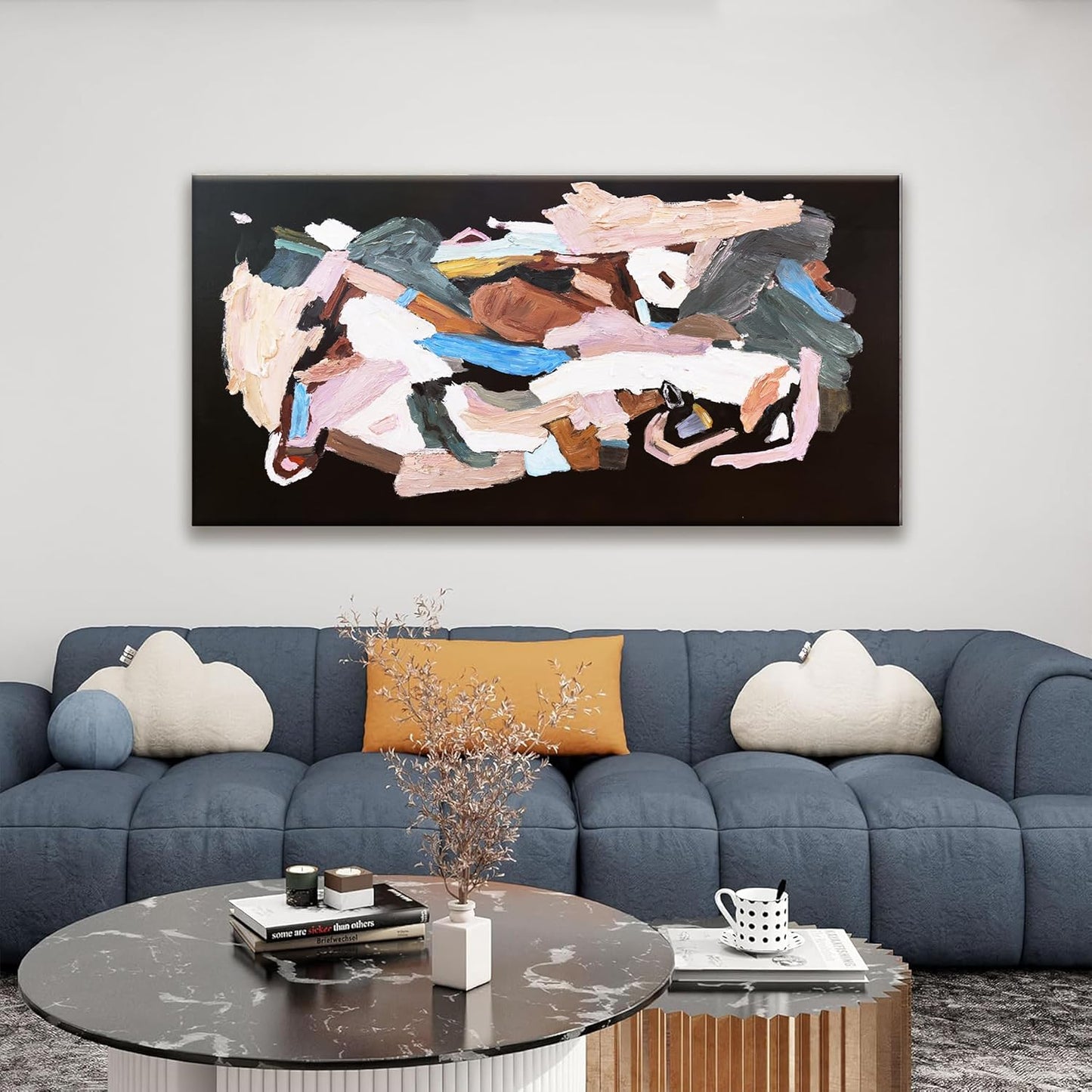 TAIJXAGSG Canvas Art Wall Decor Black Abstract Wall Art For Living Room Modern Canvas Colorful Abstract Wall Art Prints Black Wall Art Pictures For Bedroom Hotel Home Wall Decor 24 X 48 Inch