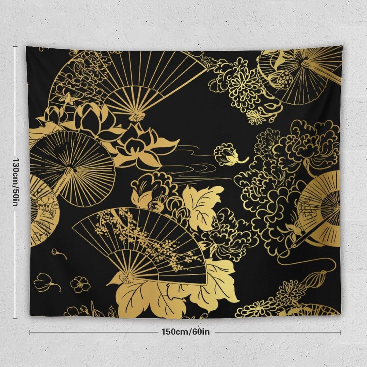 HZOHNAGO Japanese Tapestry Gold Flowers Umbrella Fan Pattern Printed Wall Tapestry Painting Wall Hanging for Bedroom Living Room Dorm 60" W x 50" H