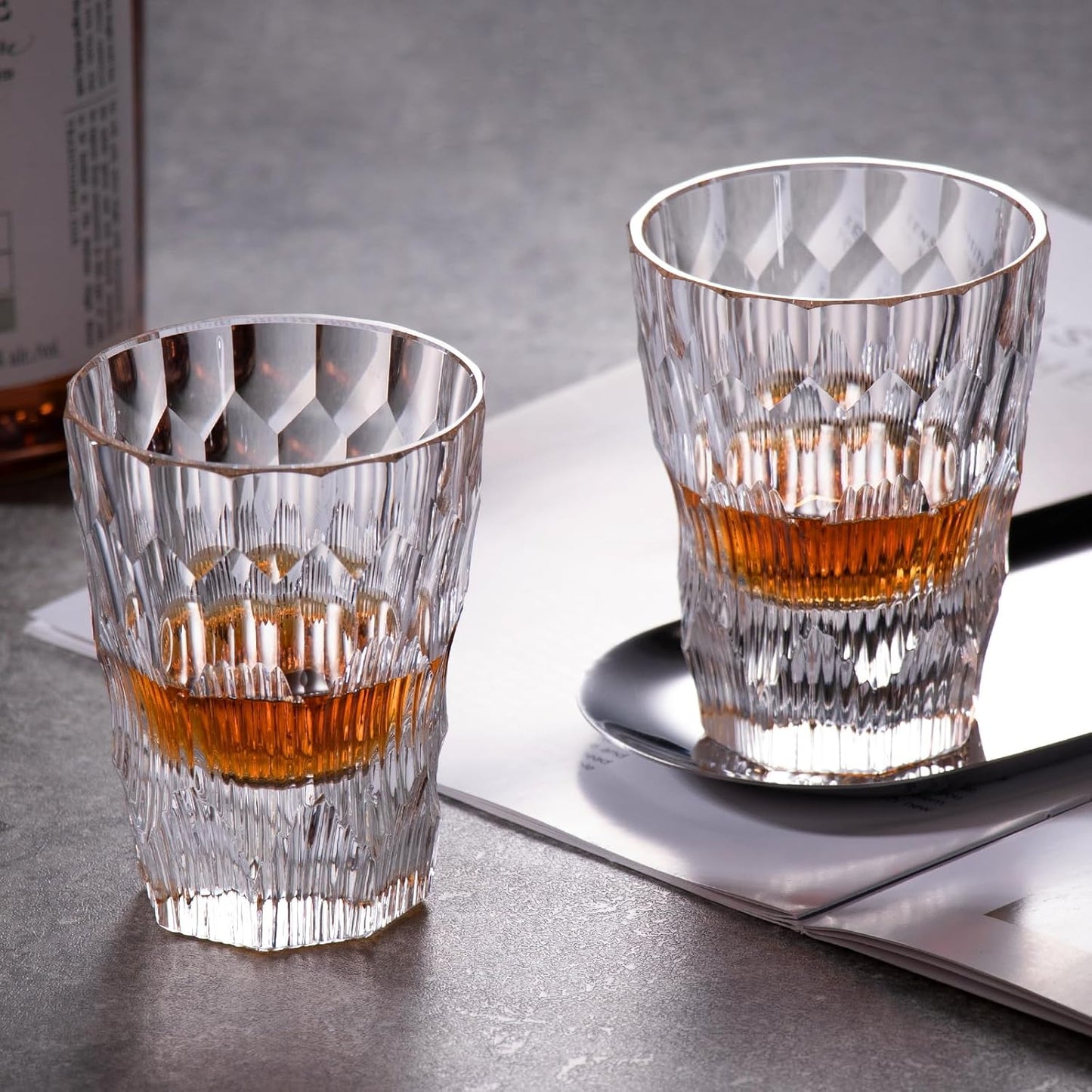 KAMMAK Crystal Whiskey Glasses Set of 2, Handcrafted 6.09oz Old Fashioned Glasses Stemless, Luxury Cocktail Glasses, Hand Blown Scotch Cup for Women, Men Gift for Rocks, Bourbon, Bar Barware