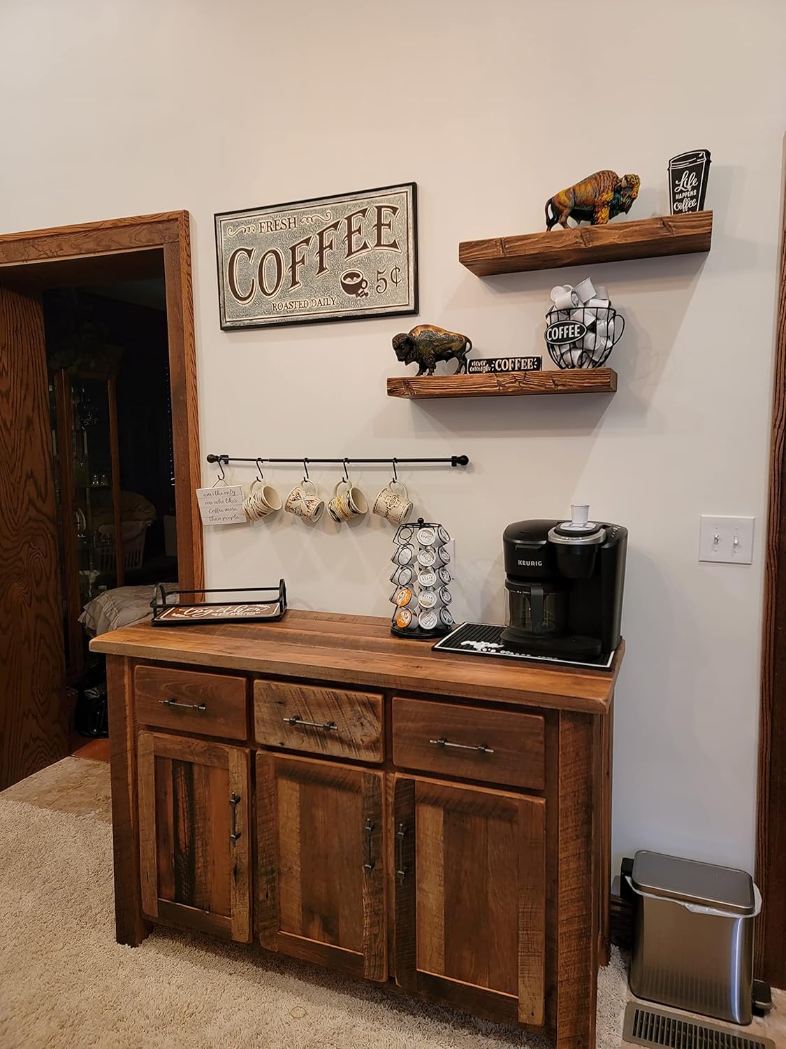 joelsantiques Floating Shelf, Wood Wall Shelf, Natural Wooden Home Decor for Bathroom Kitchen Bedroom, Hanging Mounted Invisible Bracket (Medium Brown, 7" Deep x 42" Wide)