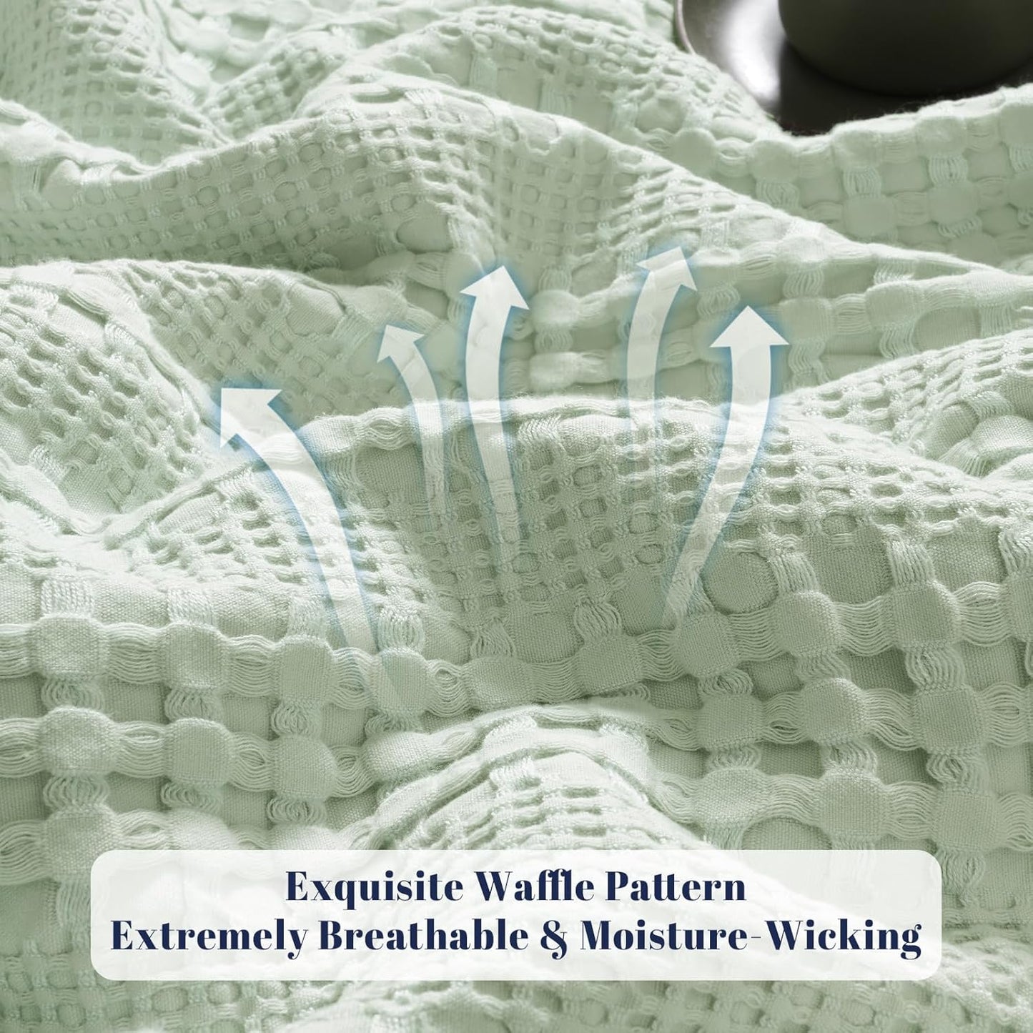 PHF Cooling Waffle Blanket Queen Size, Lightweight 60% Rayon Derived from Bamboo & 40% Cotton Breathable Blanket for Hot Sleepers, Soft and Luxury for Bed Couch and Sofa, 90"x90", Mint