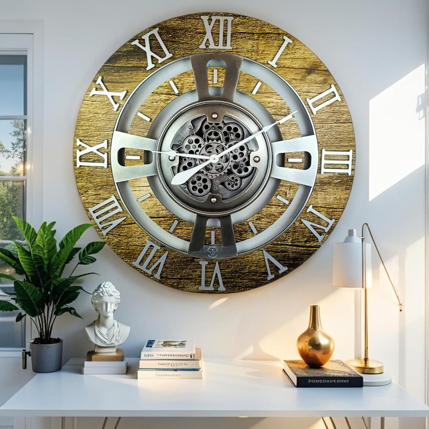 The Gears Clock Real Moving Gear Wall Clock England Line (Gold Antique, 24 inches (60 cm))