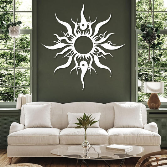 Hotuijxca Metal Wacky Sun Wall Art, Wacky Sun Metal Decor for Livingroom, Bedroom (White, 39"x38"/100x96cm, metal wall art)