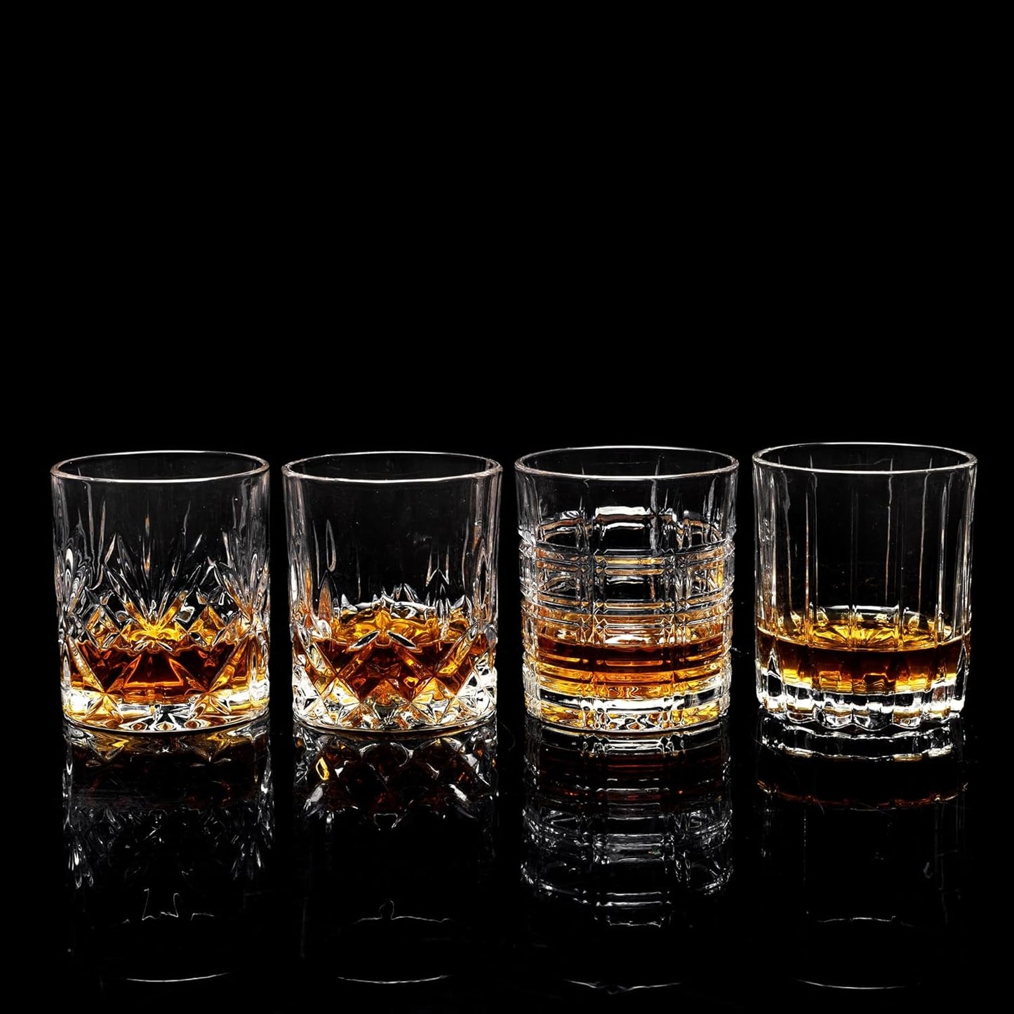 KANARS Whiskey Glasses Set of 4 - Multi Style Crystal Liquor Glasses 10 oz - Rocks Glass Barware For Scotch, Bourbon, Rum and Cocktail, Whisky Gifts for Men