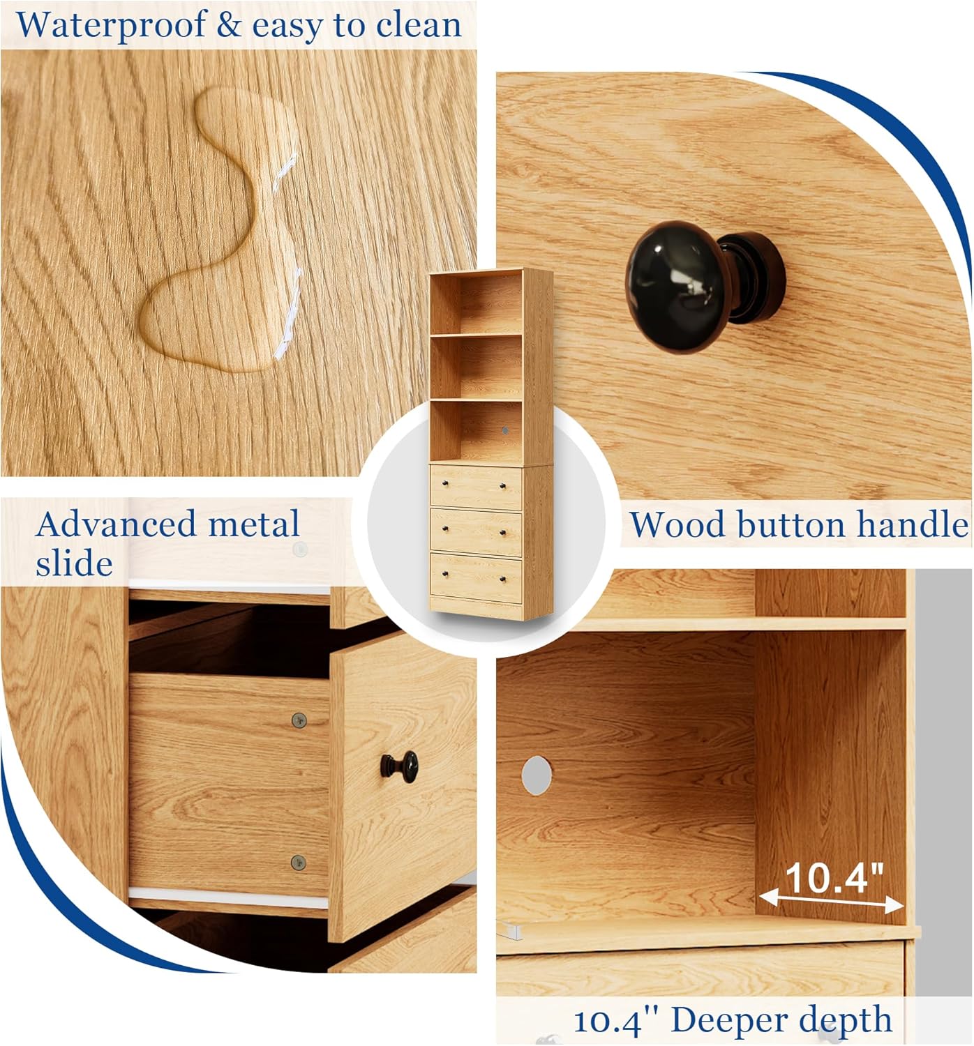 71" Tall Bookshelf with Storage, Bookcase with Drawers, Farmhouse Wooden Corner Book Shelves, Mid Century Modern Book Shelf Wall Standing Home Decor Furniture for Living Room, Bedroom, Office, Kitchen