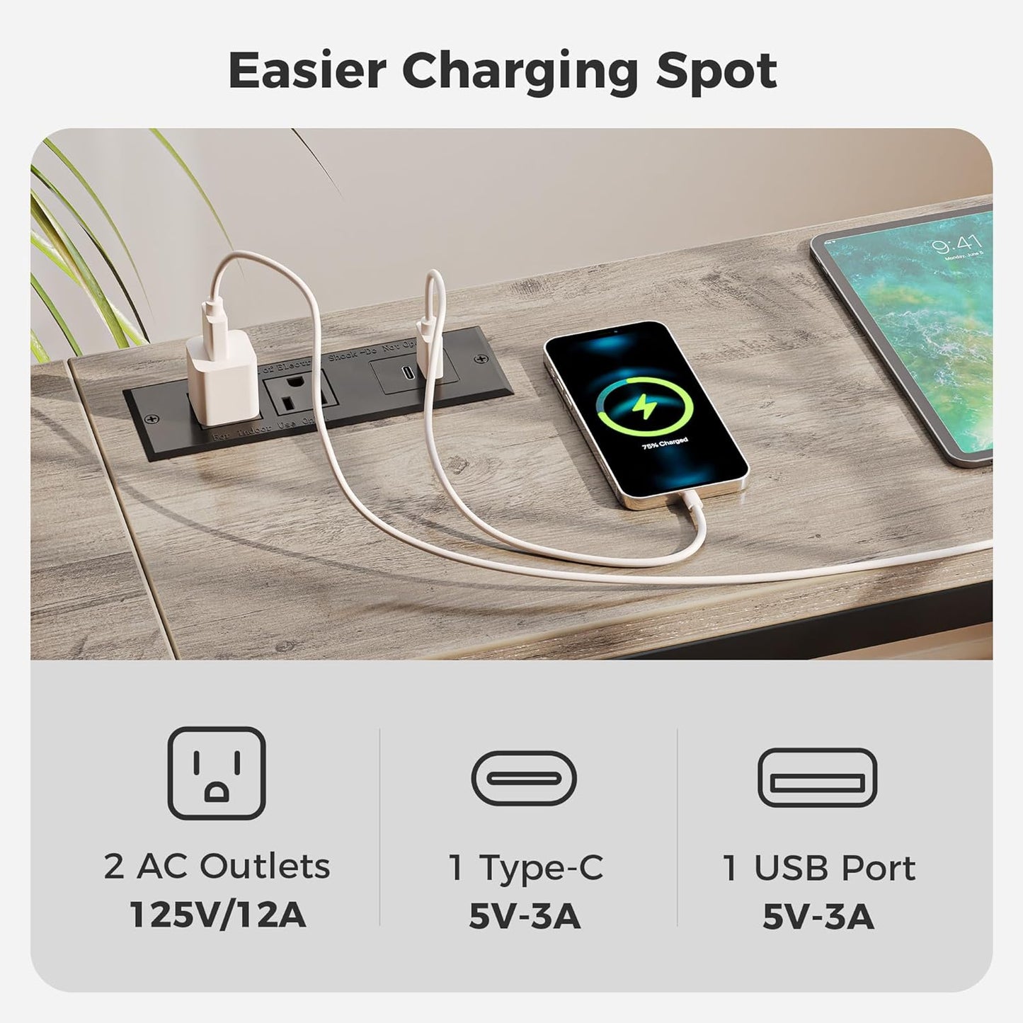 SUPERJARE 70 Inch Console Table with Outlet, Narrow Entryway Table for Living Room, Oak