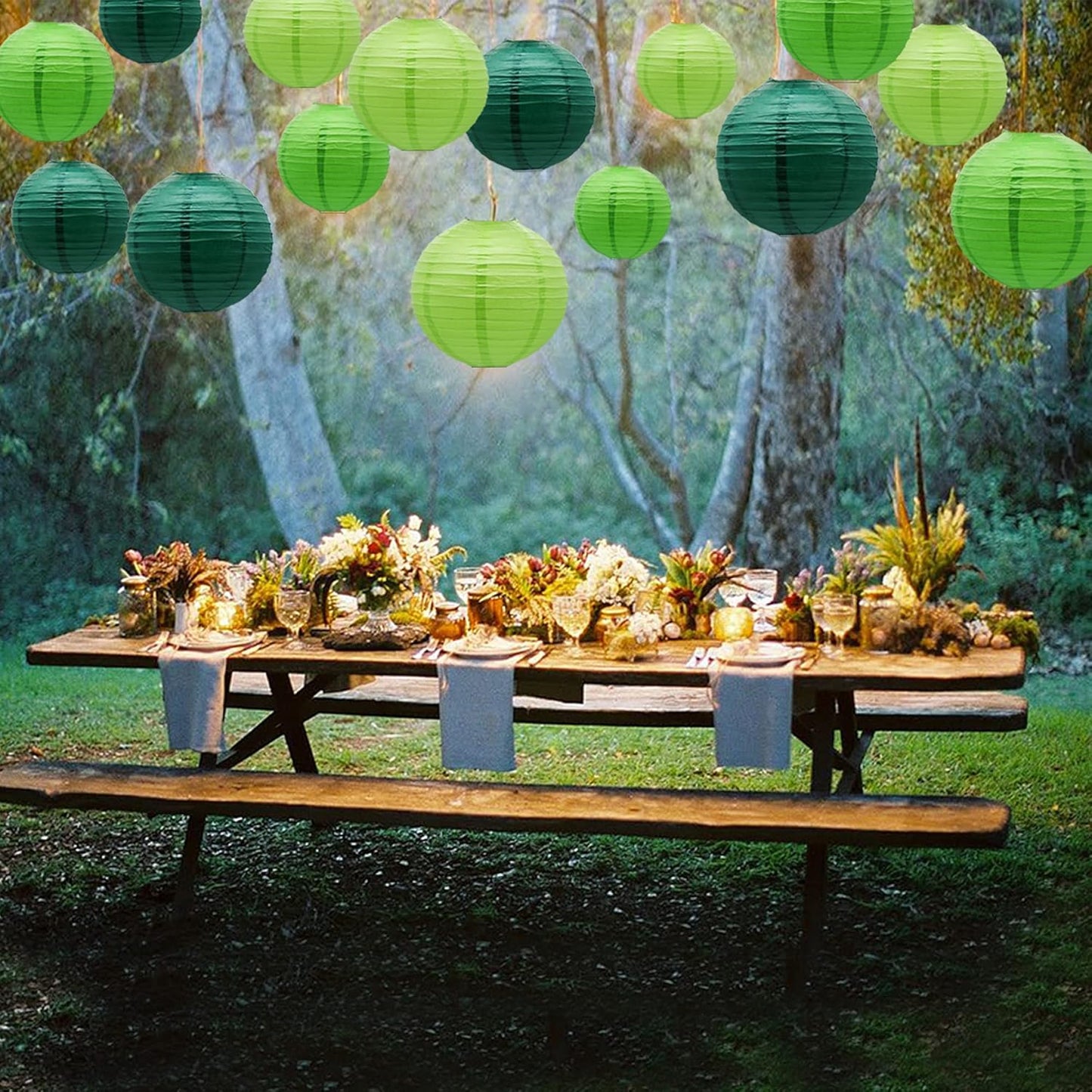 Paper Lanterns Party Decorations Green - Hanging Paper Lanterns Indoor Outdoor - Football Theme Birthday Baby Shower Graduation Wedding St. Patrick's Day Party Supplies, 15pcs