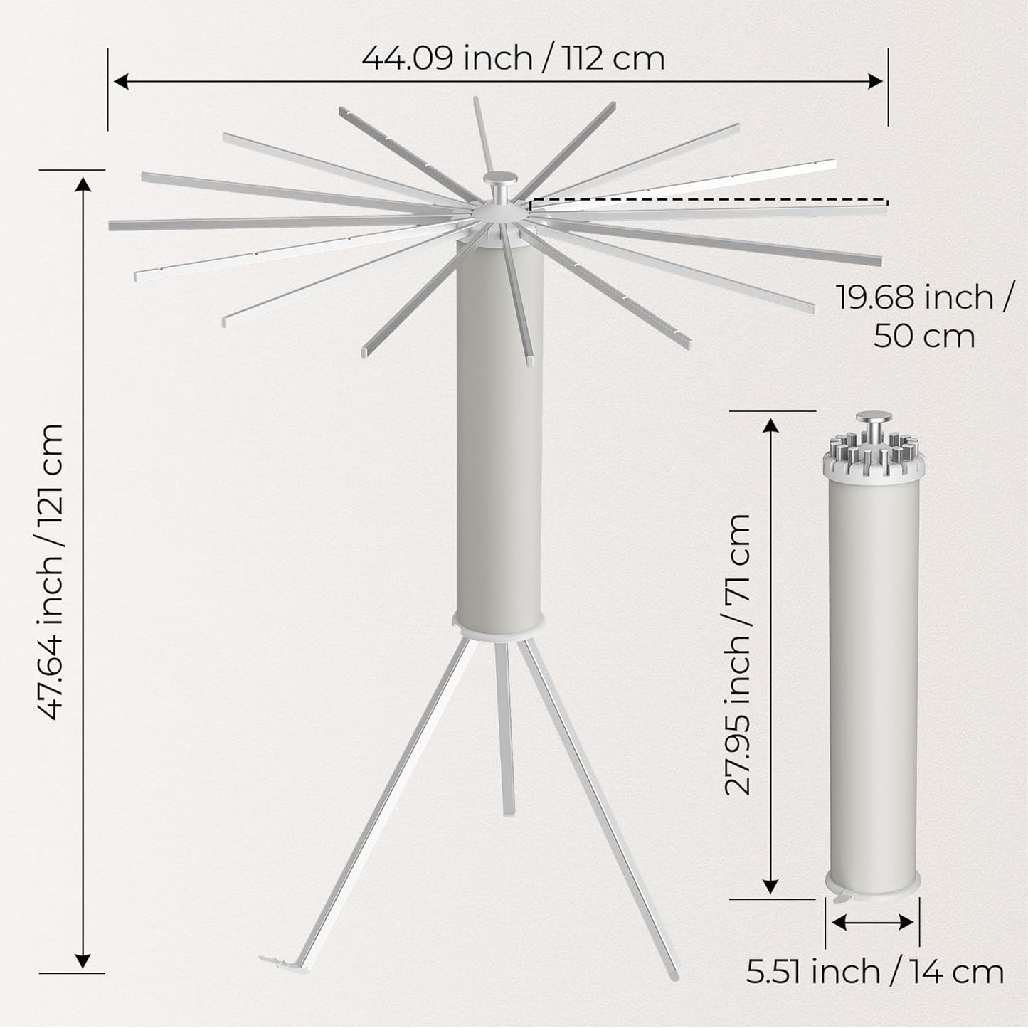 Tripod Clothes Drying Rack, Garment Rack Portable and Foldable Space Saving Laundry Drying Rack - Dryer Rack Clothing Floor Folding Balcony Bedroom Household (Silver(Aluminum), 16 rods)