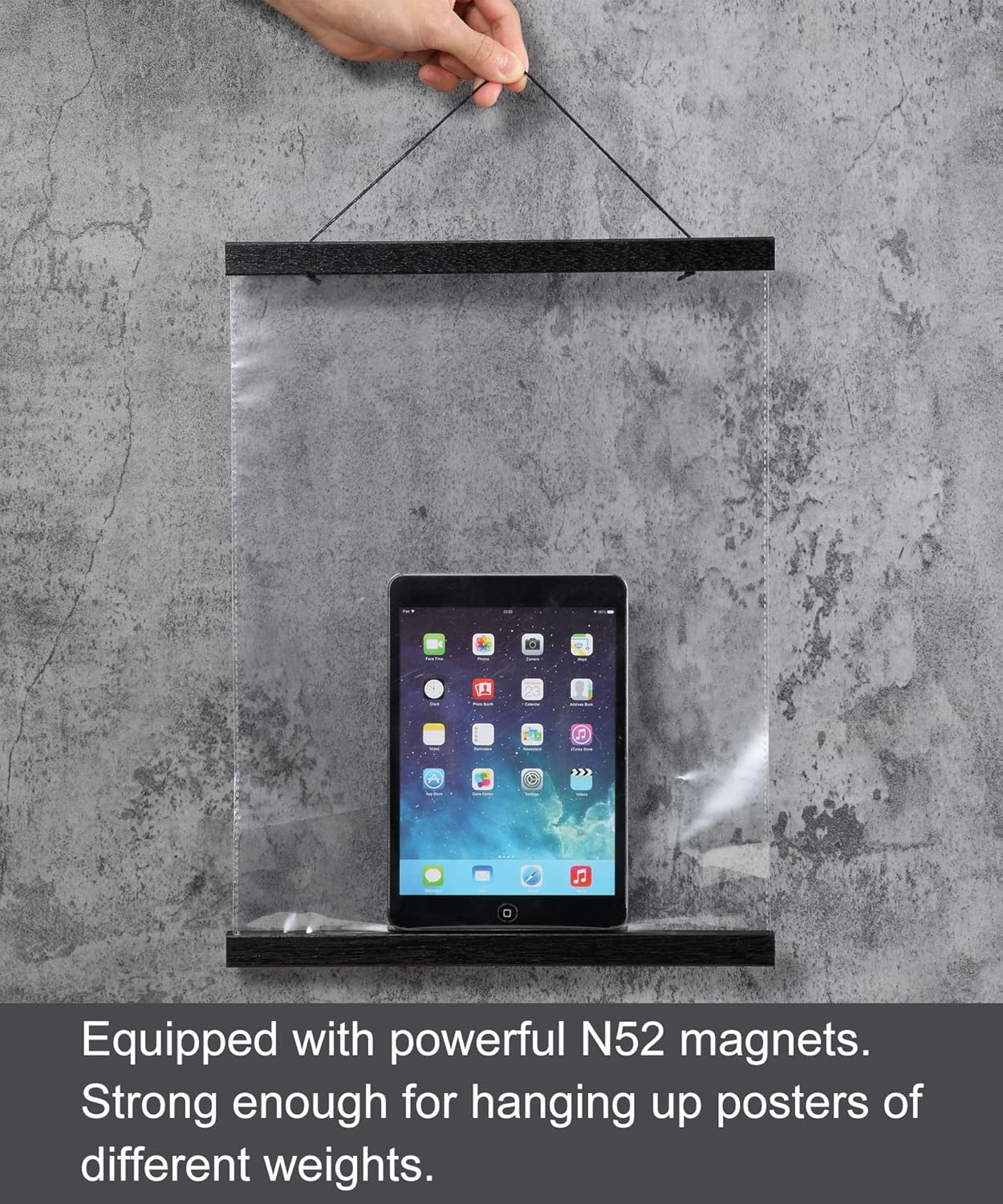 FALAMON Magnetic Poster Hanger Frame, Teak Wood Magnet Poster Frame for Posters, Prints, Photos, Pictures, Maps, Scrolls, and Canvas Artwork(Black)