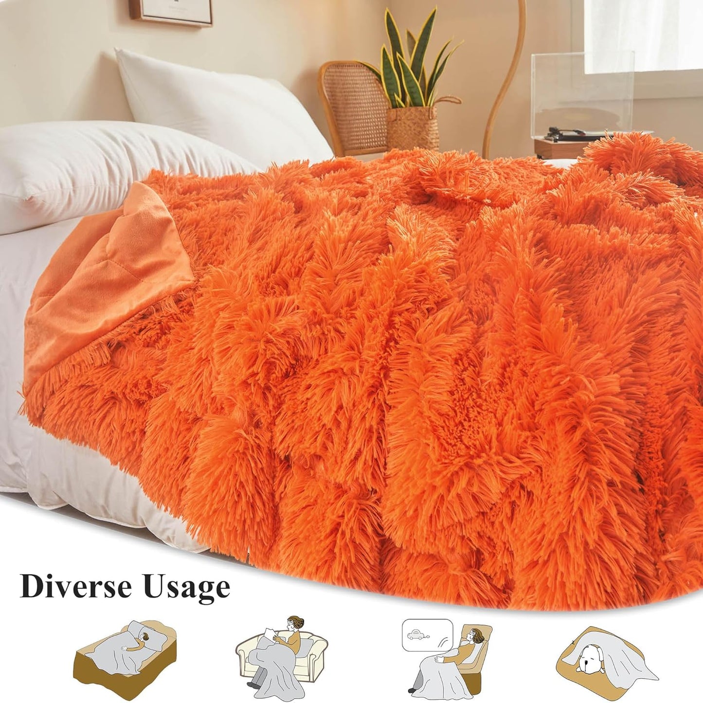 XeGe Luxury Faux Fur Throw, Orange Soft 50x60 Fluffy Blanket, Shaggy Plush Decorative Couch Throw, Cute Furry Bed Throw Fuzzy Office Lap Blanket for Bedroom Living Room Sofa, Orange