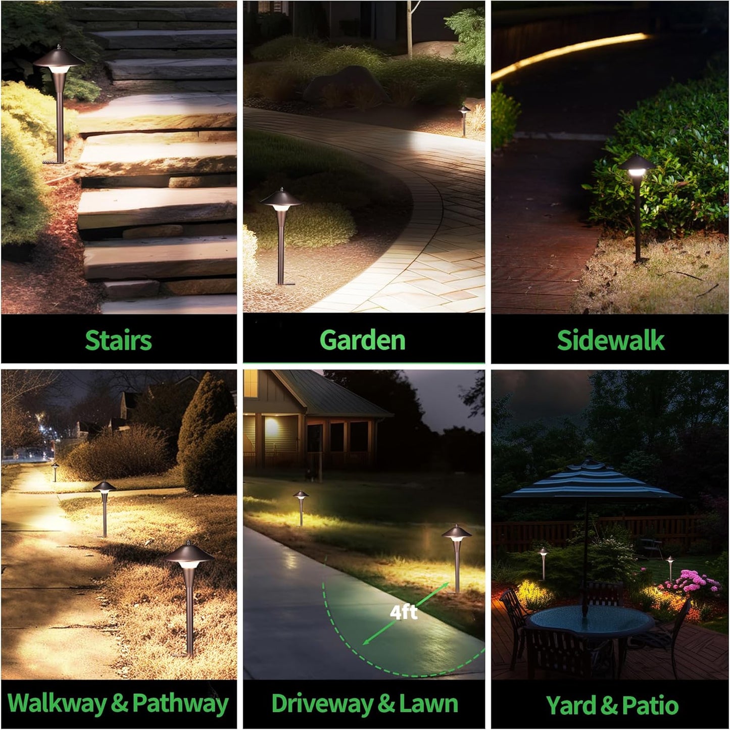 Low Voltage Pathway Lights - 2700K/3000K/3500K/4000K/5000K Selectable Landscape Sidewalk Lighting Wired, 12V Path Light Waterproof, 200lm LED Aluminum Pathlight ORB for Outside Patio Yard