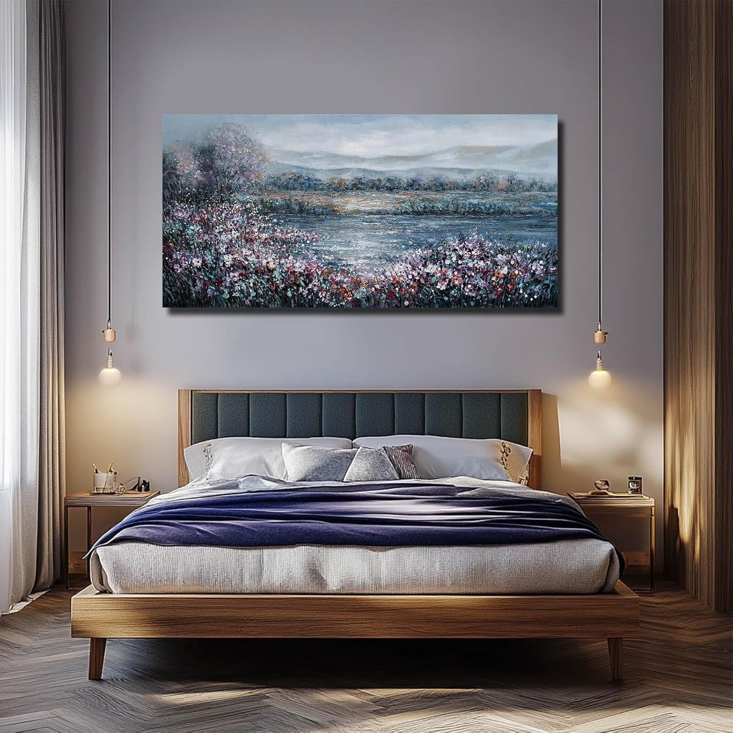 CHUDANHAO Textured Wall Art Cuadros Abstractos Para Sala Abstract Wall Decor Blue Flowers Paintings Large Canvas Pictures Mountain Arts 29"x58"