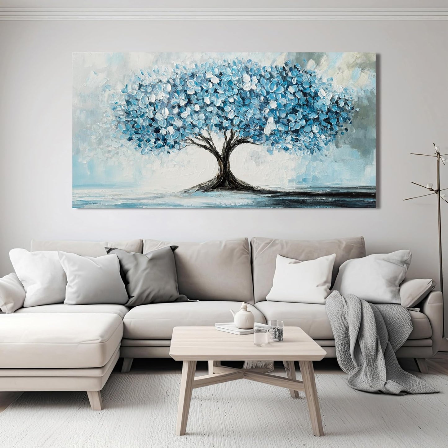 Canvas Wall Art Decor Canvas Art Wall Decor Tree of Life Wall Art Modern Blue White Wall Art Prints Large Artwork for Walls Wall Art Pictures for Living Room for Bedroom Office Decor 24" X 48"