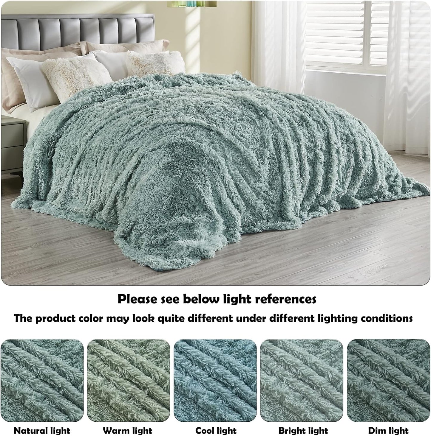 GONAAP Fuzzy Faux Fur Throw Blanket Queen Size Ice Blue Super Soft Cozy Plush Fuzzy Shaggy Blanket for Couch Sofa Bed (Ice Blue, Queen(90"x90"))