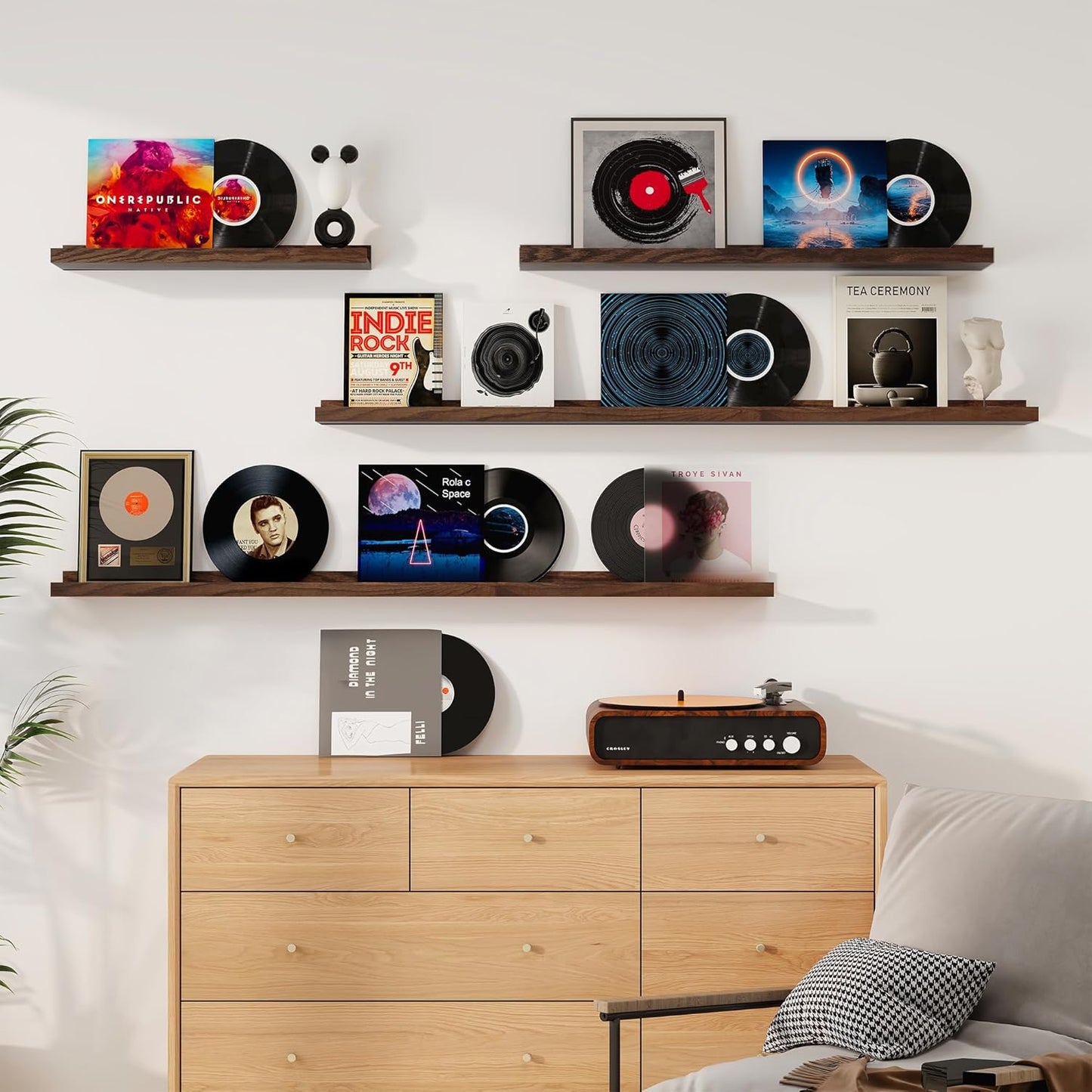 Floating Picture Ledge Shelves 48 Inch Solid Oak Wood Set of 2, Rustic Wall Storage Shelves with Lip, Kids Bookshelf, Photo & Picture Ledge Shelves for Bedroom, Living Room, Kitchen