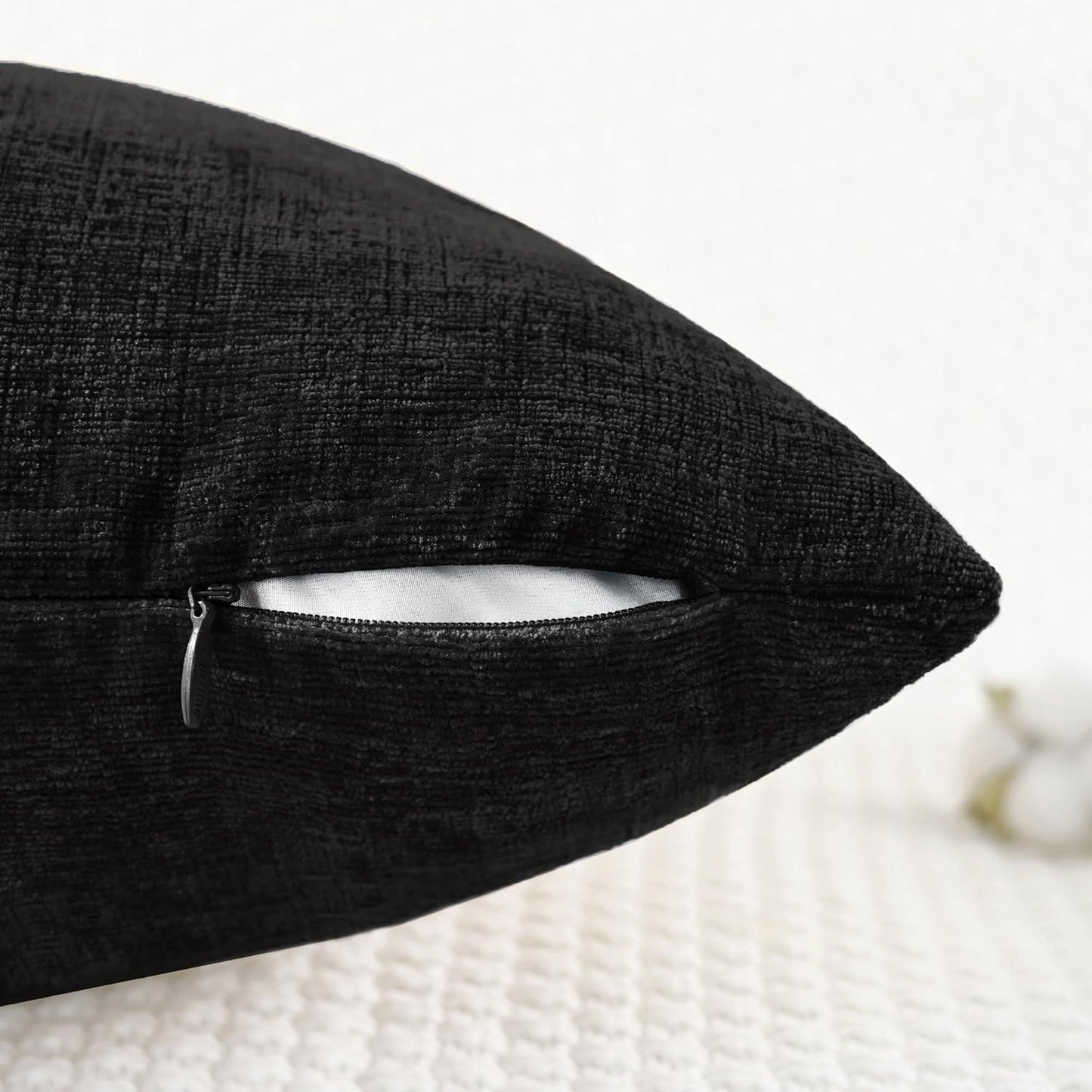 CaliTime Throw Pillow Covers Decorative 20 X 20 Inches Pack of 2 Cozy Chenille Cushion Cases for Couch Sofa Bed Living Room Home Black