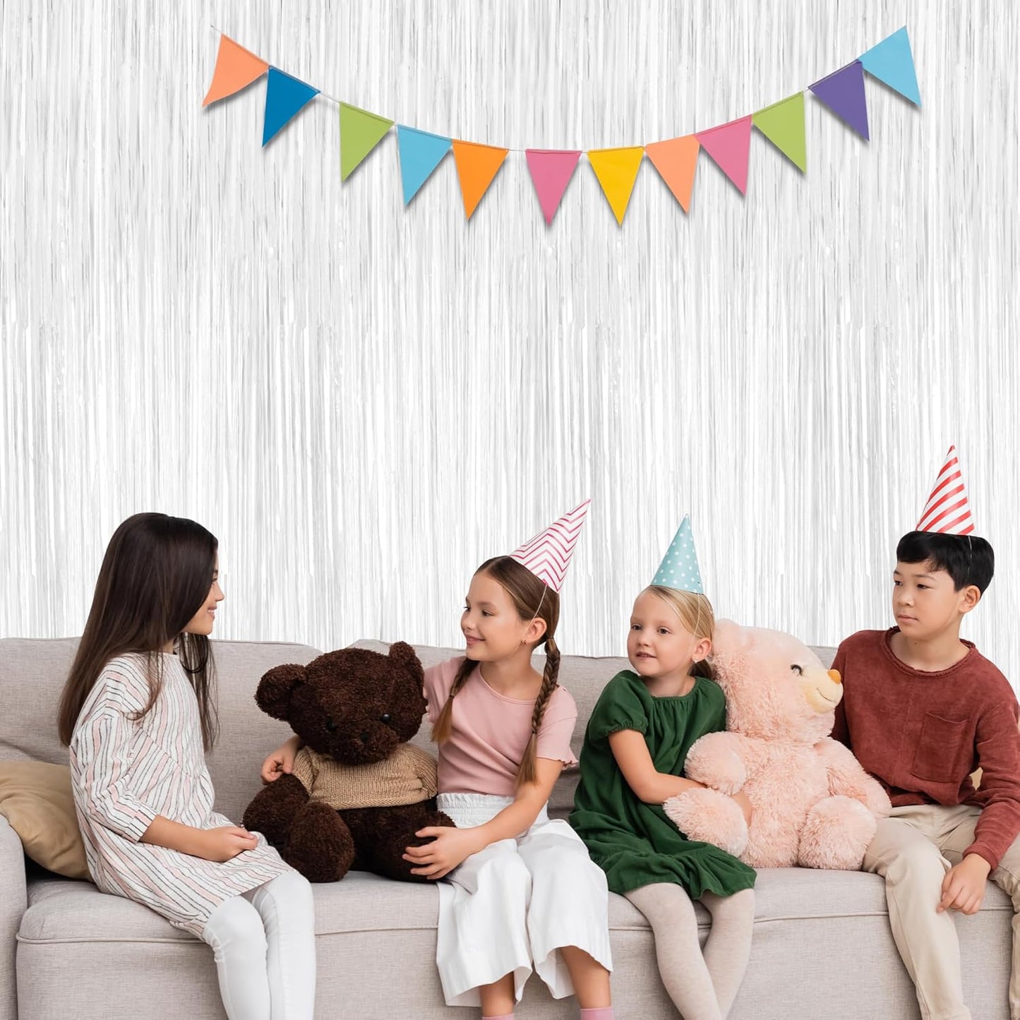 2 Pack Tinsel Backdrop, 3.28 x 7.05 Feet White Party Decorations, Metallic Foil Fringe Curtains Streamer Backdrop, Party Supplies Photo Props for Birthday Anniversaries Wedding