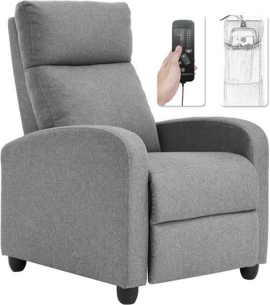 BestMassage | Recliner Chair | with 2 Point Massage Function | Textile Grey | with Lumbar Support, Adjustable Push Back, Footrest & Padded Seat | Easy Assembly | for Living Room, Home Theatre