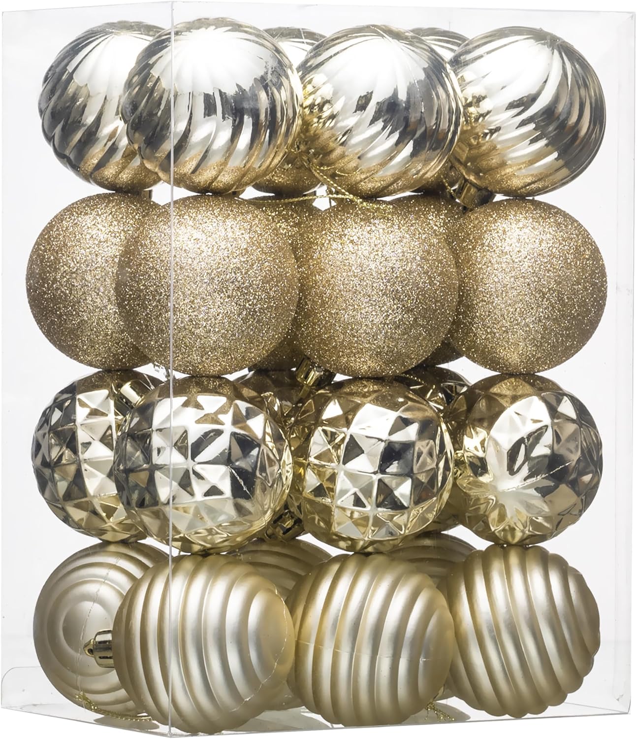 Valery Madelyn Christmas Ornaments Tree Decorations Set for Fall Halloween, 24ct Champagne Gold Shatterproof Ball Ornaments, 2.36" Hanging Ornament Bulk for Xmas Holiday Party Decor