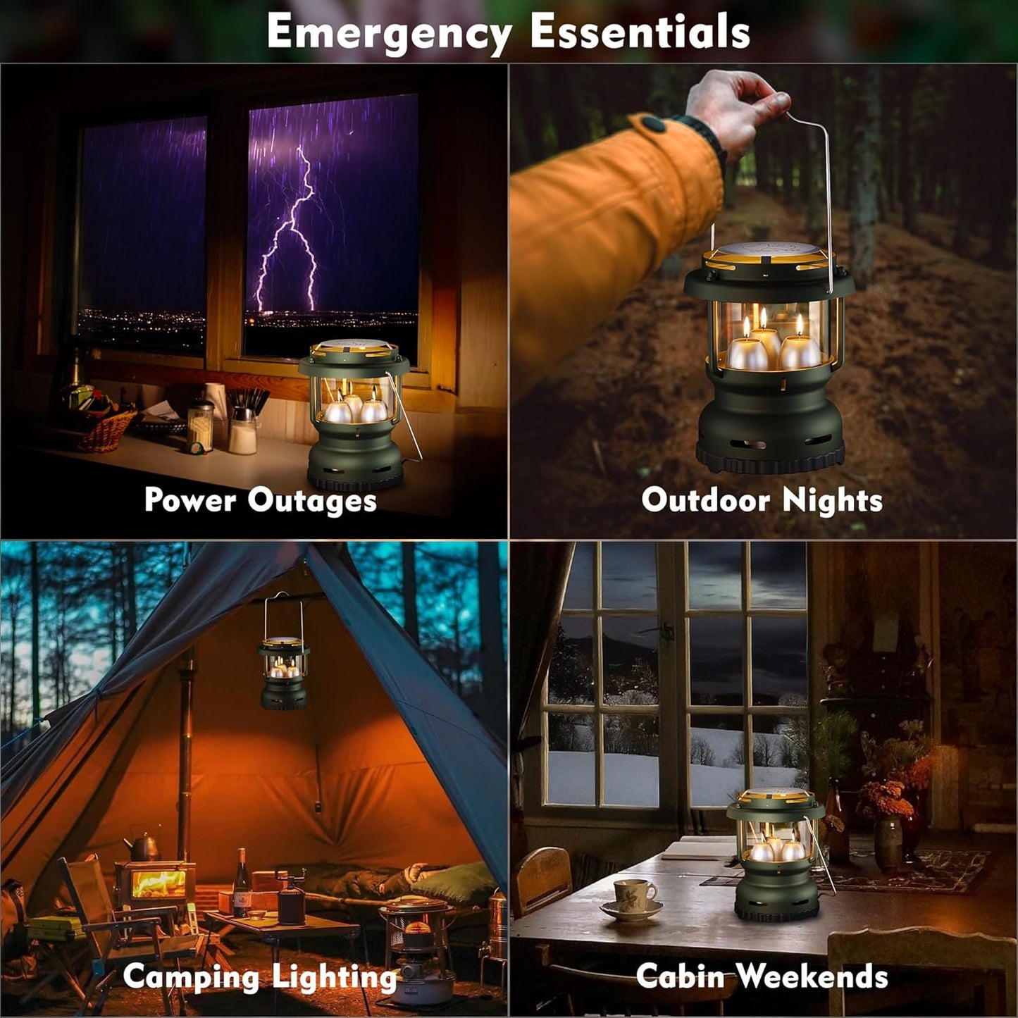 3-Wick Emergency Candle Lantern for Power Outages [18H+ Burning Time] Vintage Decorative Candle Lantern for Real Candles, Outdoor Portable Camping Survival Lighting [7.1"*5.7" - Forest Green]