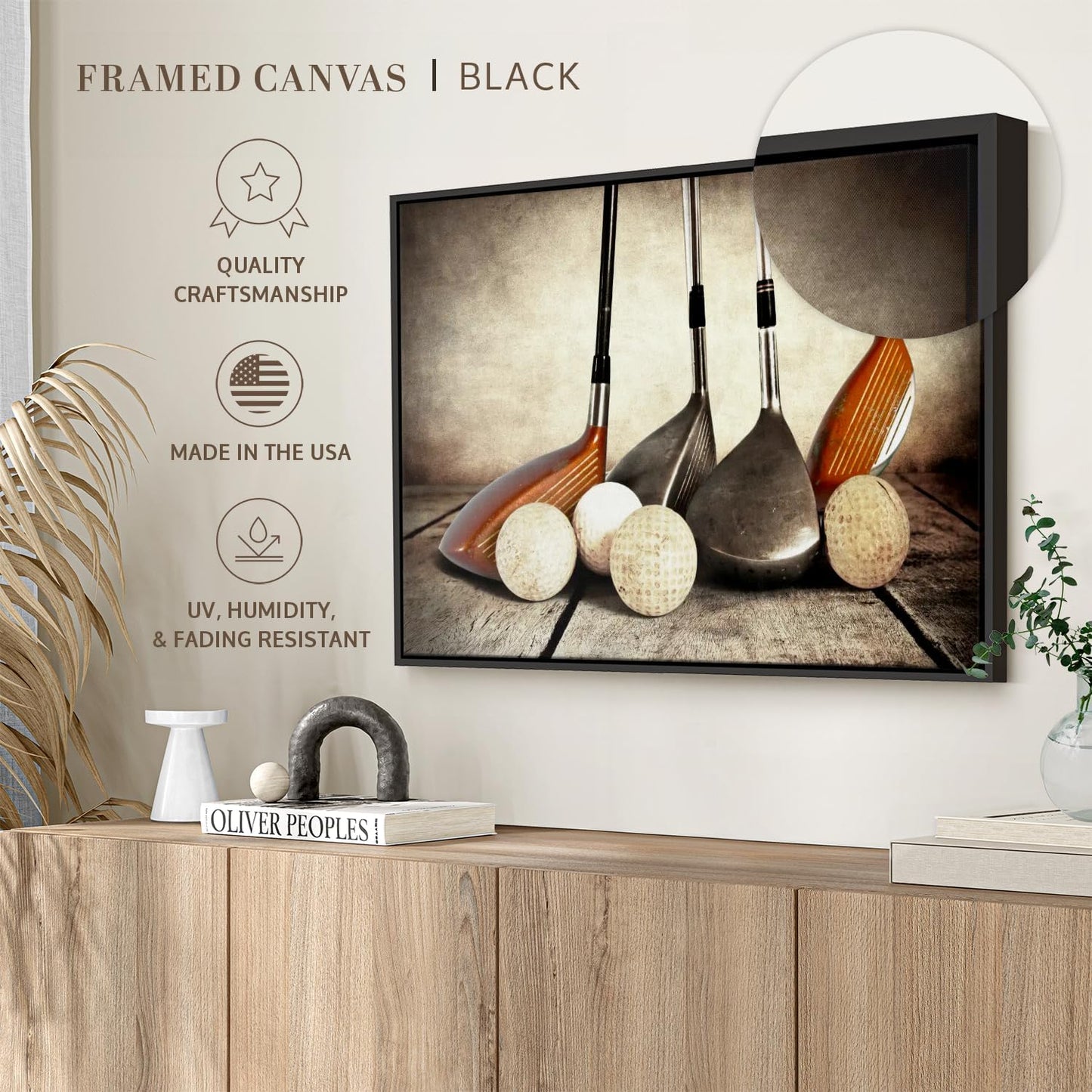 ElephantStock Golf Sets Wall Art - Horizontal Framed Canvas - 1-Piece Mancave Wall Decor - Photography Sports Canvas Print - Yellow and Brown Decor for Wall - 13" X 9"